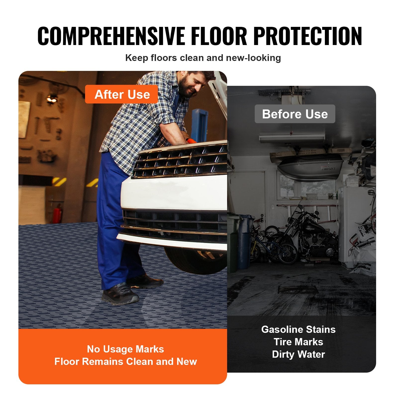 Automotive Decor: VEVOR Garage Tiles Interlocking, 12 x 12 x 0.53 inch 50 Pack Garage Floor Covering Tiles, Non-Slip Double-Sided Texture Garage Flooring Tiles, for Garages, Basements, Repair Shops, Graphite Gray