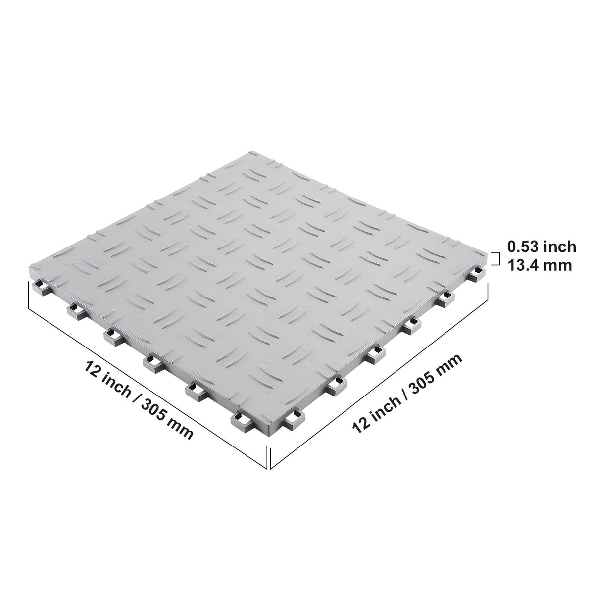 Garage Tiles Interlocking, 305 x 305 x 13.4 mm 25 Pack Garage Floor Covering Tiles, Non-Slip Double-Sided Texture Garage Flooring Tiles, for Garages, Basements, Repair Shops, Silver
