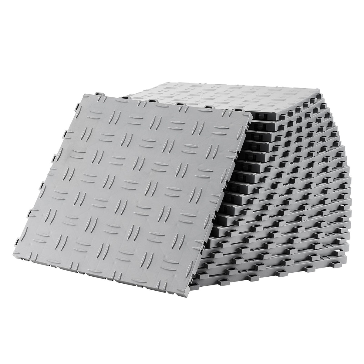 Garage Tiles Interlocking, 305 x 305 x 13.4 mm 25 Pack Garage Floor Covering Tiles, Non-Slip Double-Sided Texture Garage Flooring Tiles, for Garages, Basements, Repair Shops, Silver