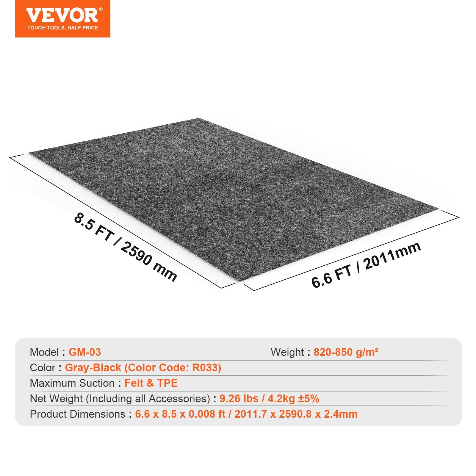 Traffic Control & Parking Tools: VEVOR Waterproof Garage Floor Mat for Under Car, Non-slip 2 x 2.6 M Compact Size Heavy Duty Containment Mat, Protects Garage Floor from Water, Mud and Oil, For Garages,Greenhouses,Entrance