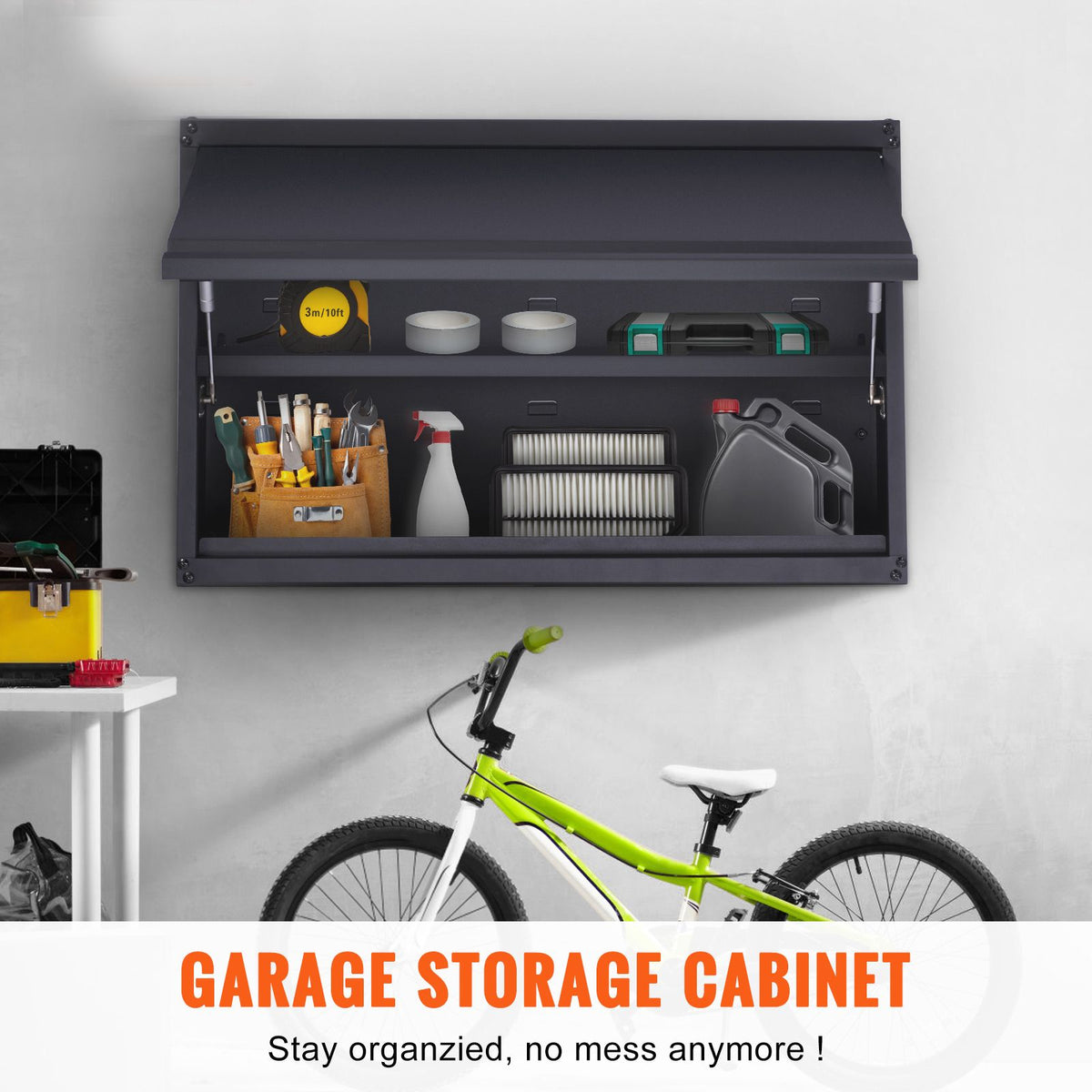 Metal Storage Cabinet, 54.4 kg Load Capacity per Shelf, 50.8 cm Tall Wall-Mounted Powder-Coating Steel Garage Cabinet with Adjustable Shelf, Press to Lock & Open Door, Perfect for Office Home Garage