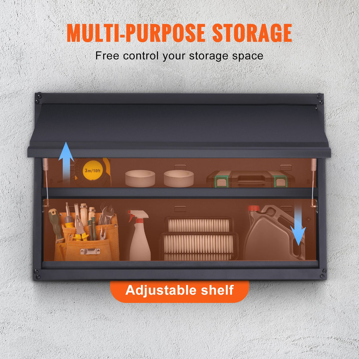 Metal Storage Cabinet, 54.4 kg Load Capacity per Shelf, 50.8 cm Tall Wall-Mounted Powder-Coating Steel Garage Cabinet with Adjustable Shelf, Press to Lock & Open Door, Perfect for Office Home Garage
