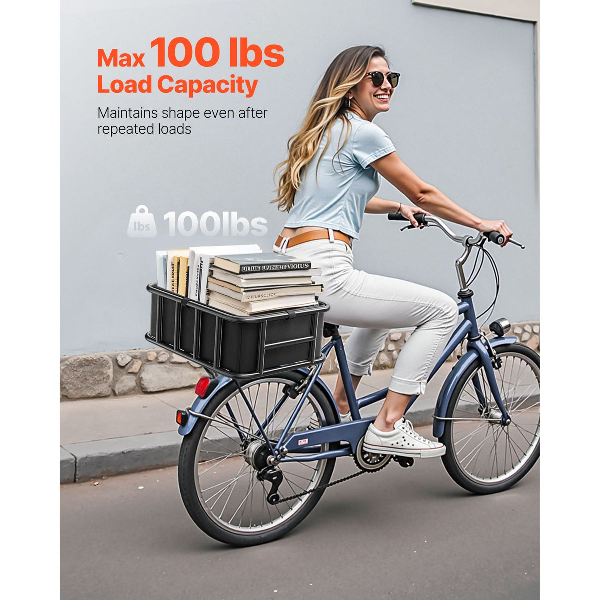 Rear Bike Basket, Medium Bicycle Basket with Cargo Net, Liner & Waterproof Cover, Heavy Duty Bike Back Basket for Adult Women/Men Carrying Dogs, Pets, Fruit & Grocery, Mounting Tools Included