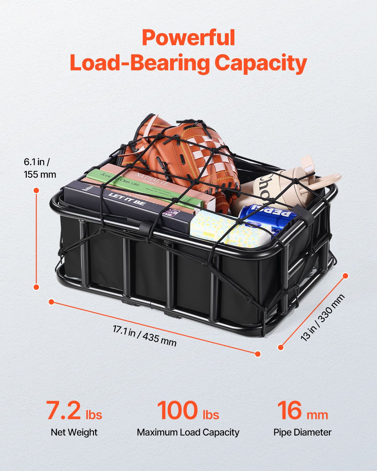 Bicycle Stands & Storage: VEVOR Rear Bike Basket Large Bicycle Basket with Cargo Net Rainproof Cover Liner