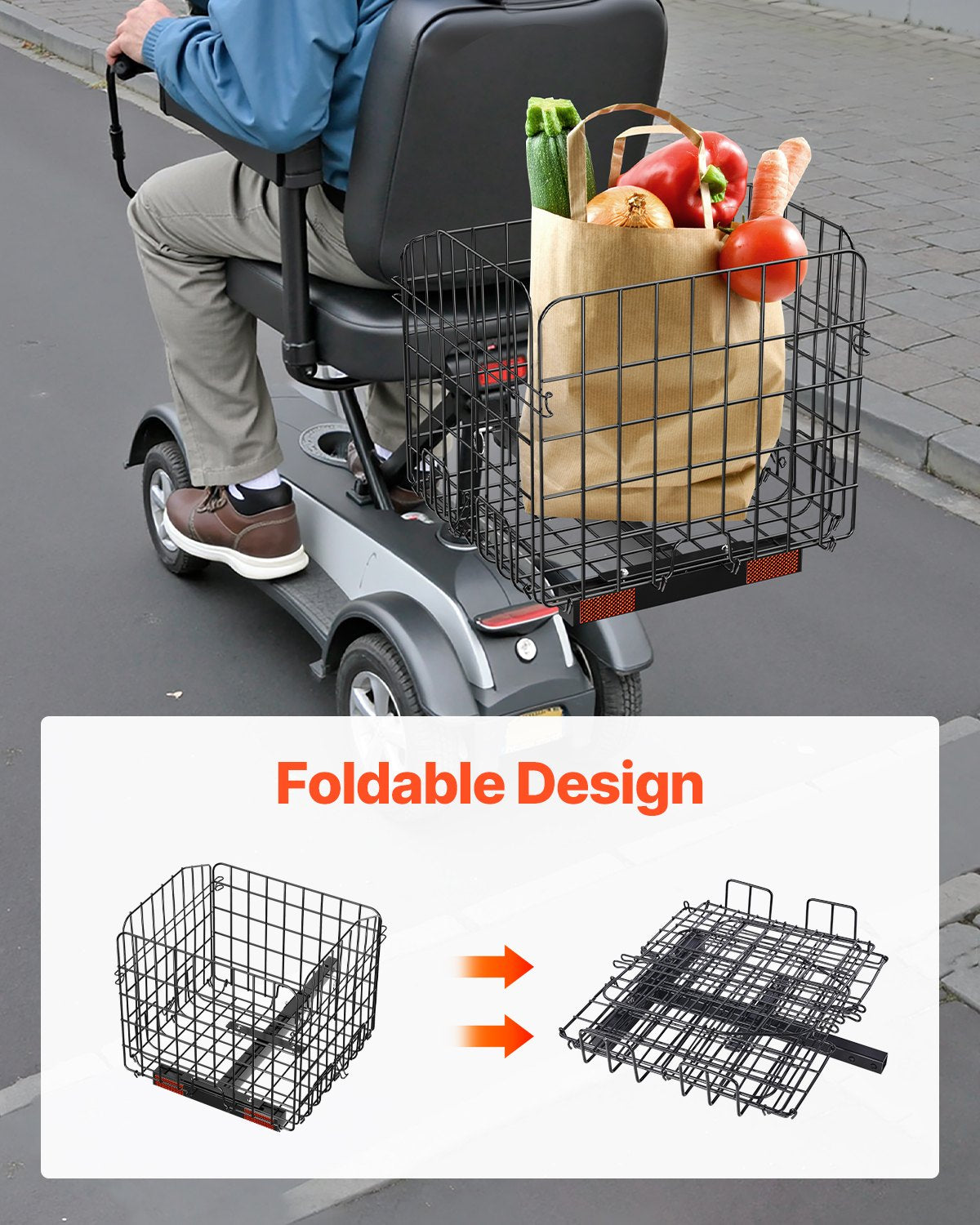 Drying Racks & Hangers: VEVOR Scooter Rear Basket, Folding Metal Wire Basket, Heavy Duty & Spacious Cargo Basket, Works with 1-inch Receiver, Compatible with Most Golden, Drive & Pride Mobility Scooter