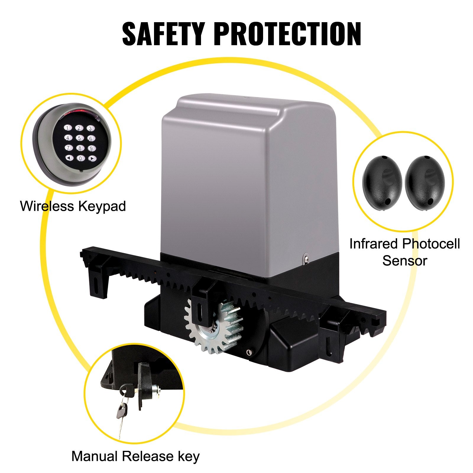 Fence & Gate Accessories: VEVOR Sliding Gate Opener, 1800 KG 4 m, Automatic Sliding Gate with 4 Remote Controllers & APP Control, Electric Rolling Driveway Slide Gate Motor, Complete Gate Operator Hardware Security System Kit