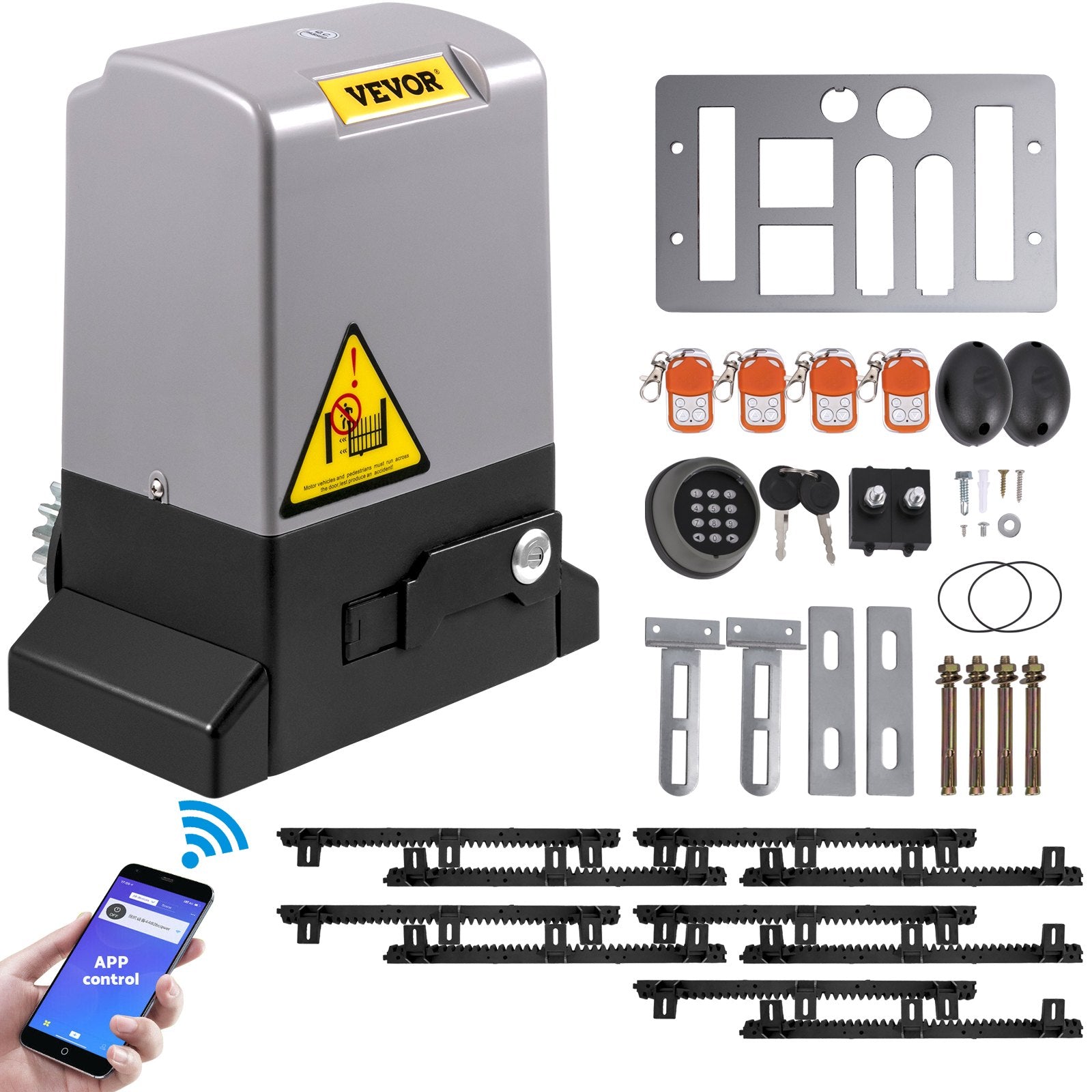 Fence & Gate Accessories: VEVOR Sliding Gate Opener Automatic Sliding Gate 1800 KG 4 Remote & APP Control