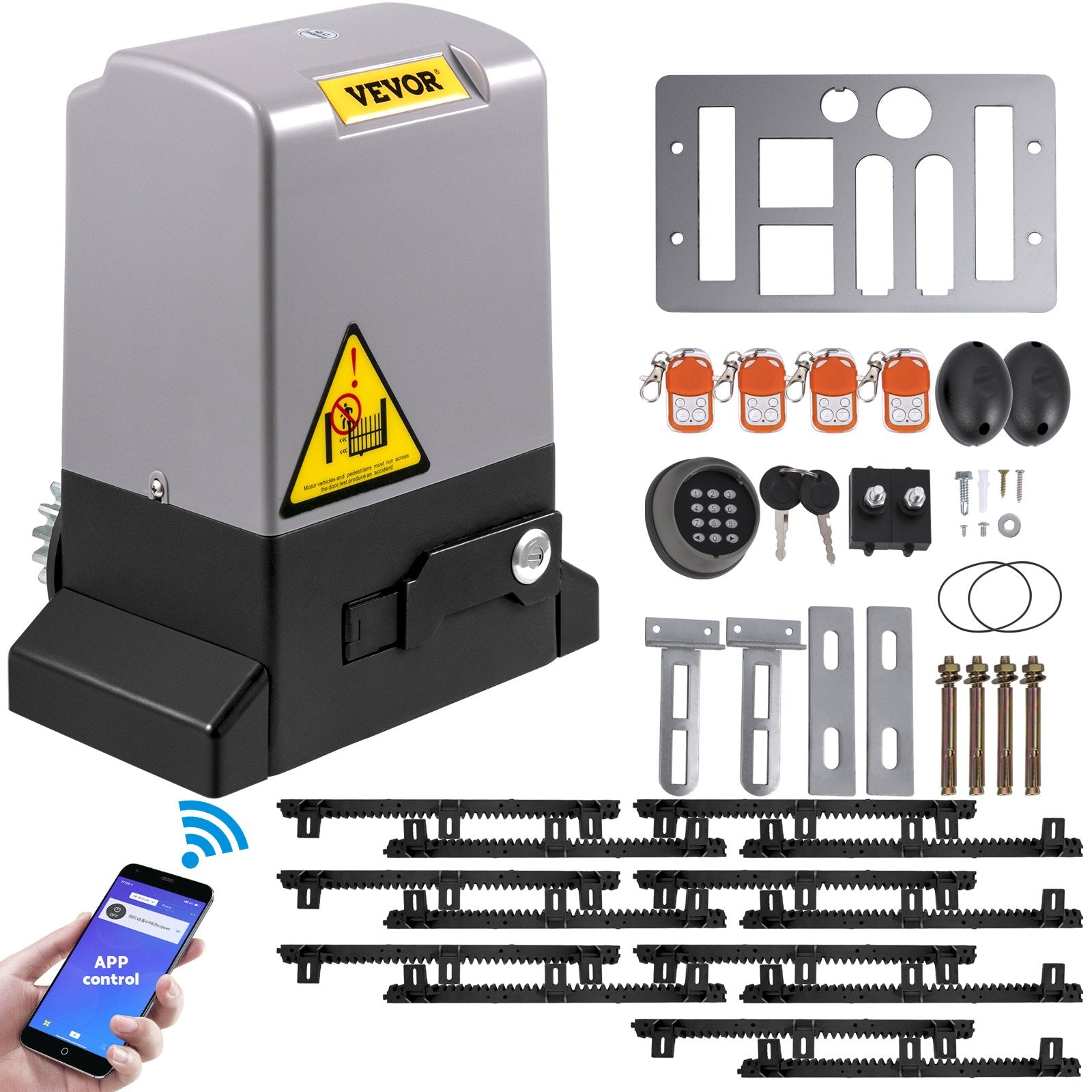 Fence & Gate Accessories: VEVOR Sliding Gate Opener Automatic Sliding Gate 1800 KG 4 Remote & APP Control