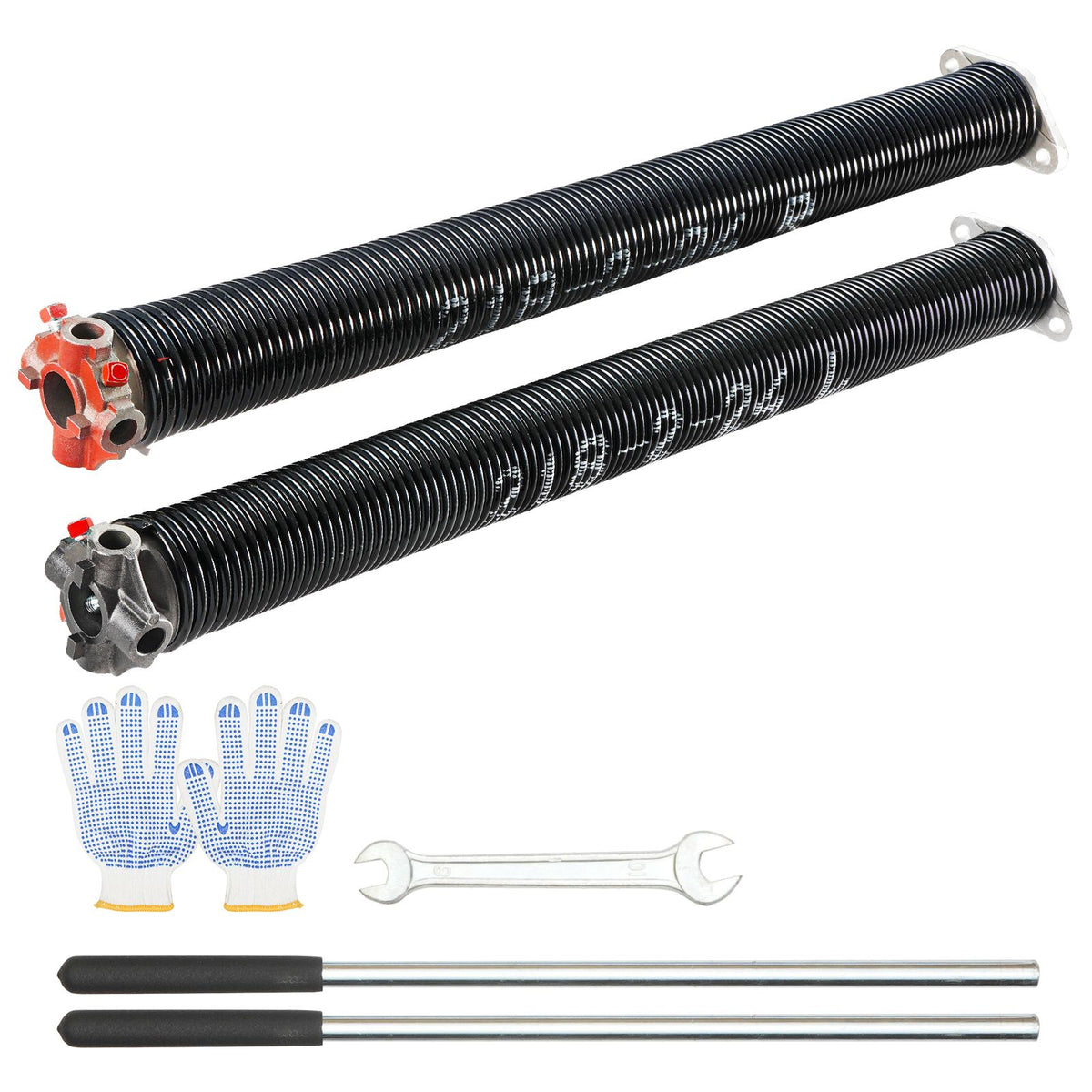Garage Door Torsion Springs, Pair of 5.54 x 50.8 x 610 mm, 16000 Cycles, Garage Door Springs with Non-Slip Winding Bars, Gloves and Mounting Wrench, Electrophoresis Coated for Replacement
