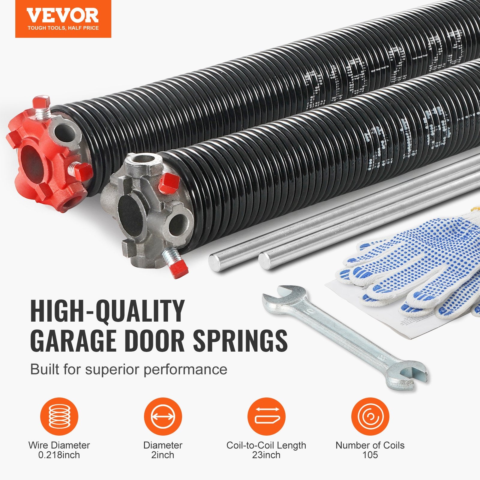 Automotive Repair & Speciality Tools: VEVOR Garage Door Torsion Springs Pair of 0.218 x 2 x 23inch with Winding Bars
