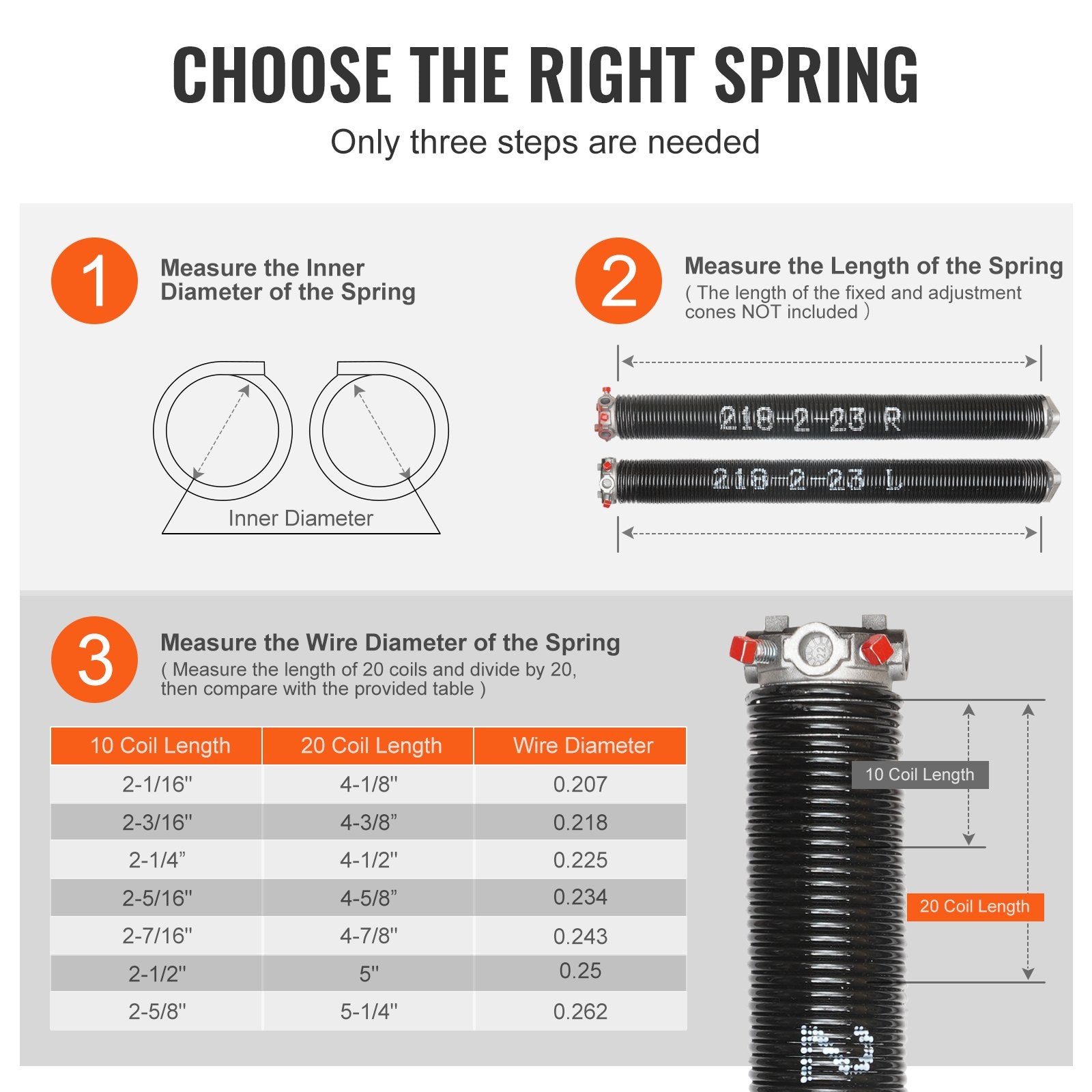 Automotive Repair & Speciality Tools: VEVOR Garage Door Torsion Springs Pair of 0.218 x 2 x 23inch with Winding Bars