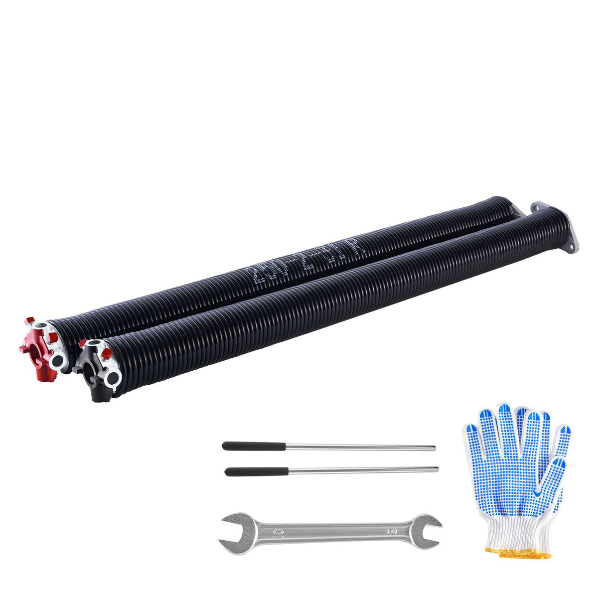 Garage Door Torsion Springs, Pair of 6.35 x 50.8 x 787 mmn, 16000 Cycles, Electrophoresis Black Coated for Replacement, Garage Door Springs with Non-Slip Winding Bars, Gloves and Mounting Wrench