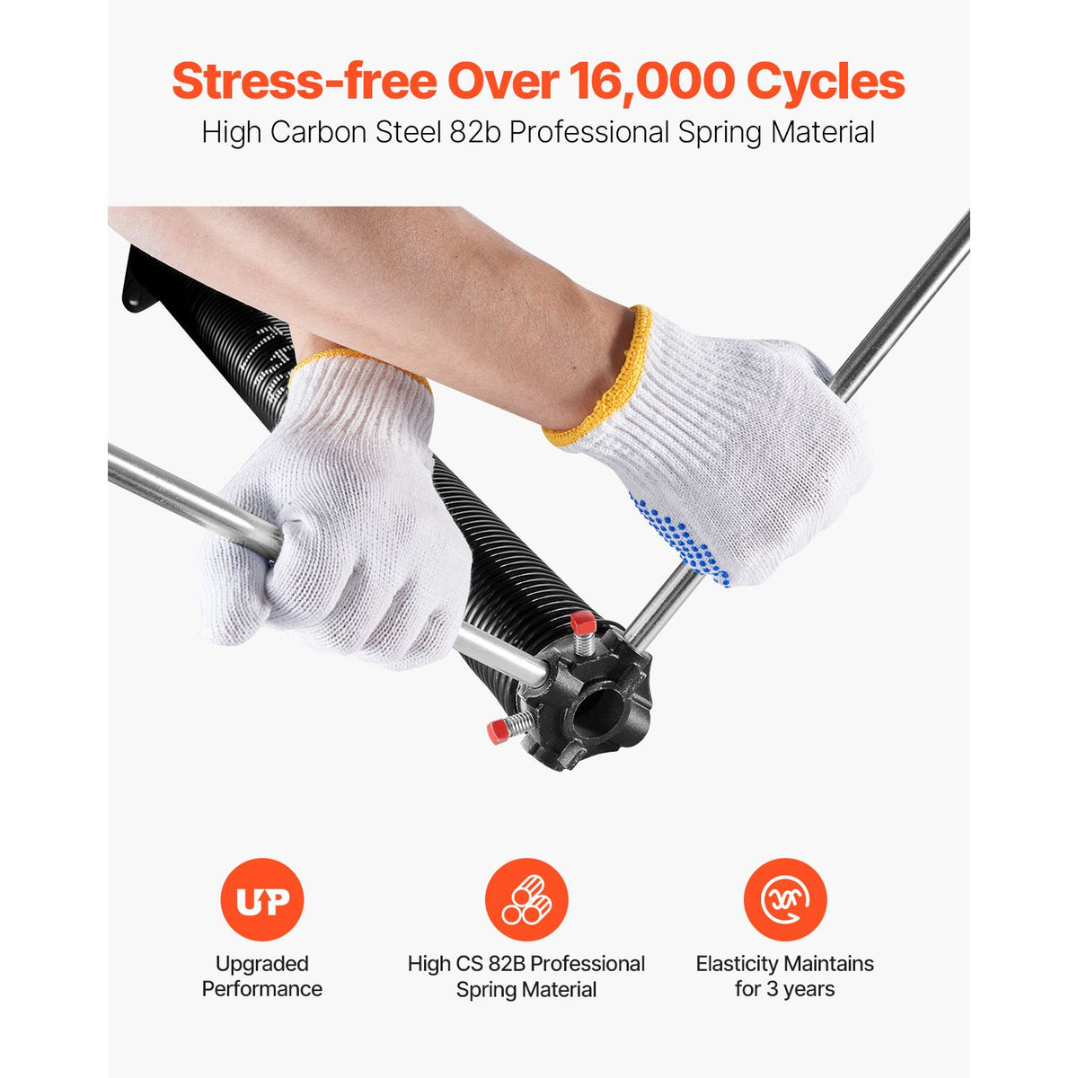 Garage Door Torsion Springs, Pair of 6.35 x 50.8 x 787 mmn, 16000 Cycles, Electrophoresis Black Coated for Replacement, Garage Door Springs with Non-Slip Winding Bars, Gloves and Mounting Wrench