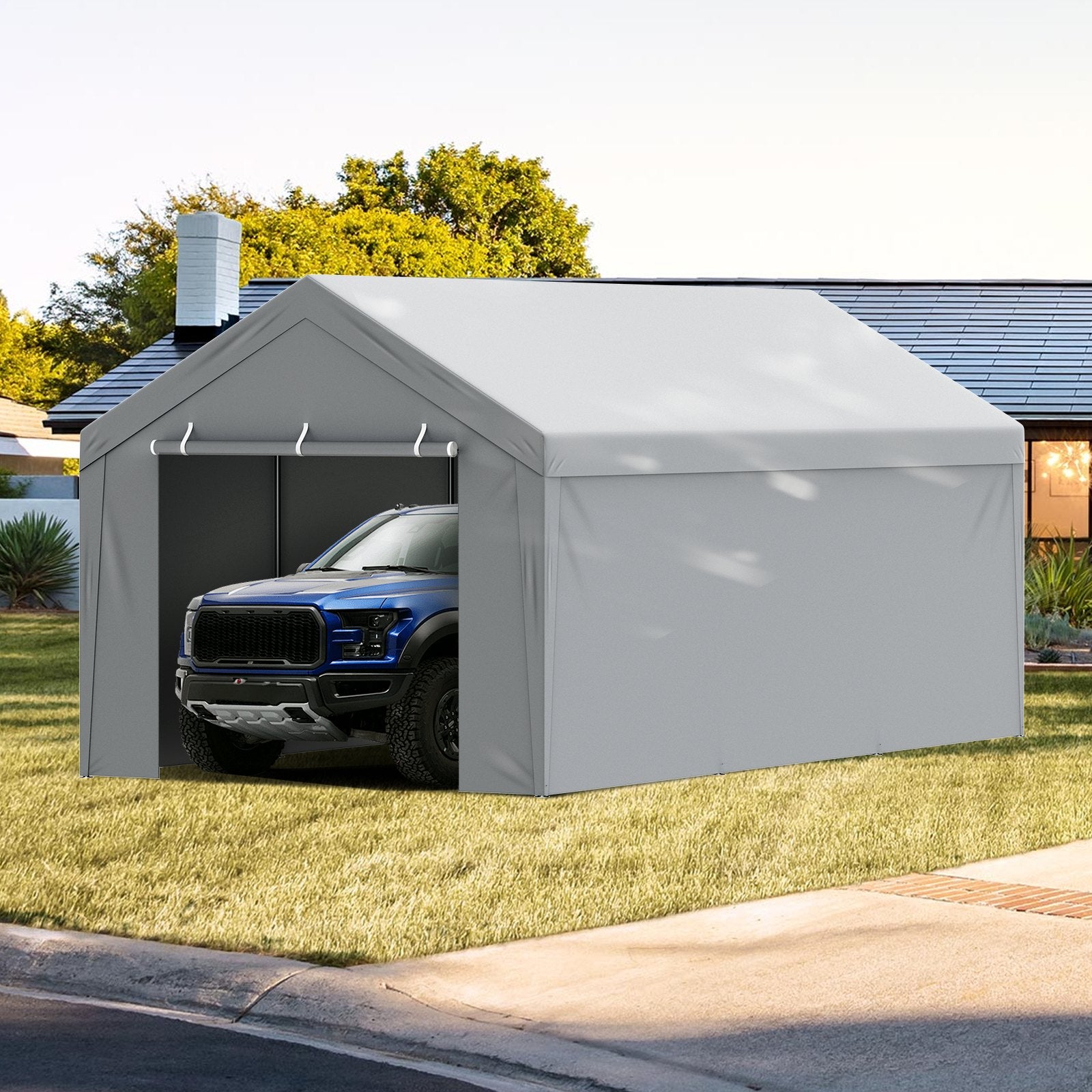 Canopies & Gazebos: VEVOR Carport Replacement Canopy Cover Top + Side Wall 10 x 20 ft, Garage Tent Shelter Tarp Heavy-Duty Waterproof & UV Protected, Easy Installation with Ball Bungees,White (Frame Not Included)