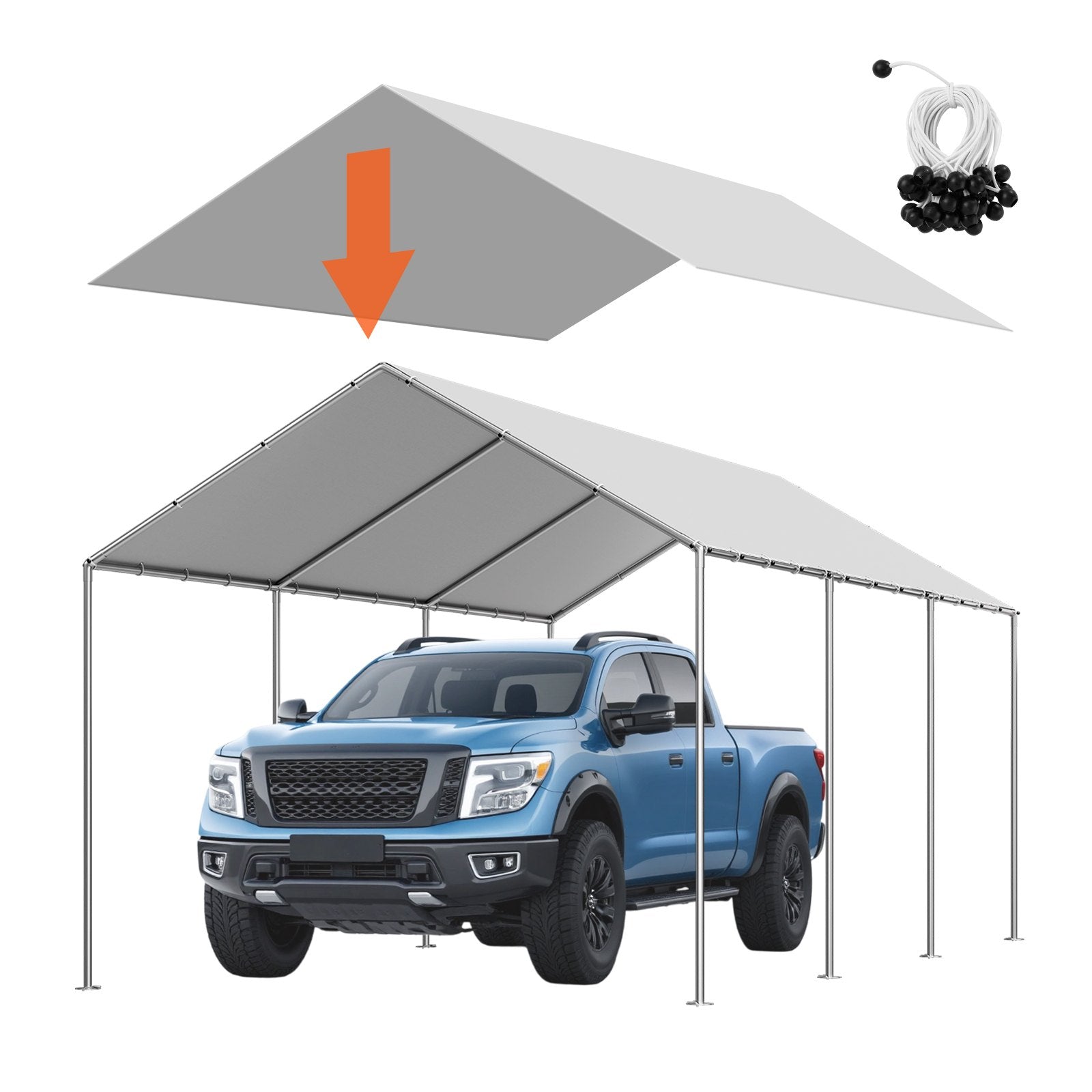 Carport Replacement Canopy, 6 x 3 m Potable Garage Tent Top Tarp, UV-Resistant & Waterproof Car Shelter Tarp, Heavy Duty Car Port Cover with Ball Buggees, Grey, Frame Not Included
