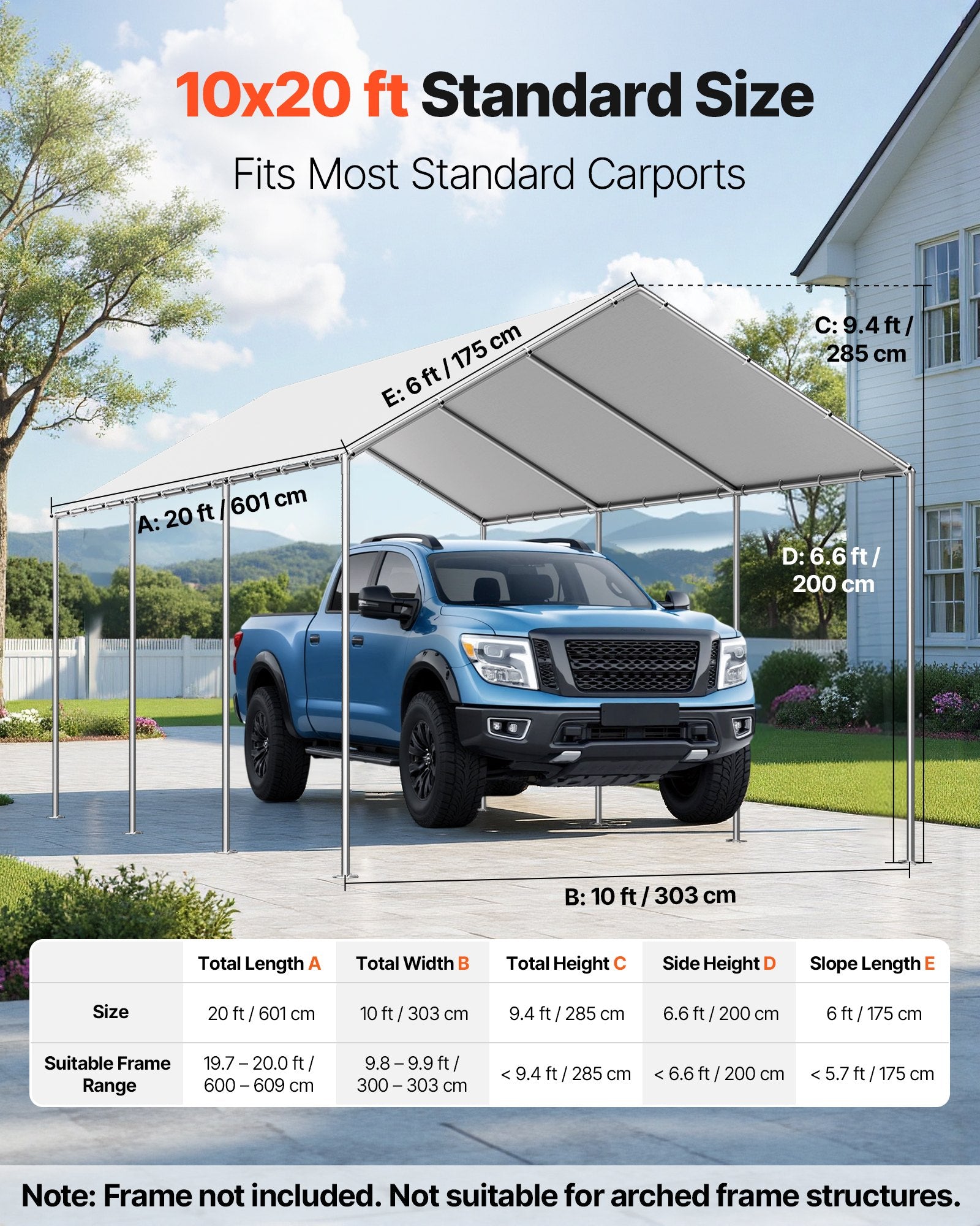 Carport Replacement Canopy, 6 x 3 m Potable Garage Tent Top Tarp, UV-Resistant & Waterproof Car Shelter Tarp, Heavy Duty Car Port Cover with Ball Buggees, Grey, Frame Not Included