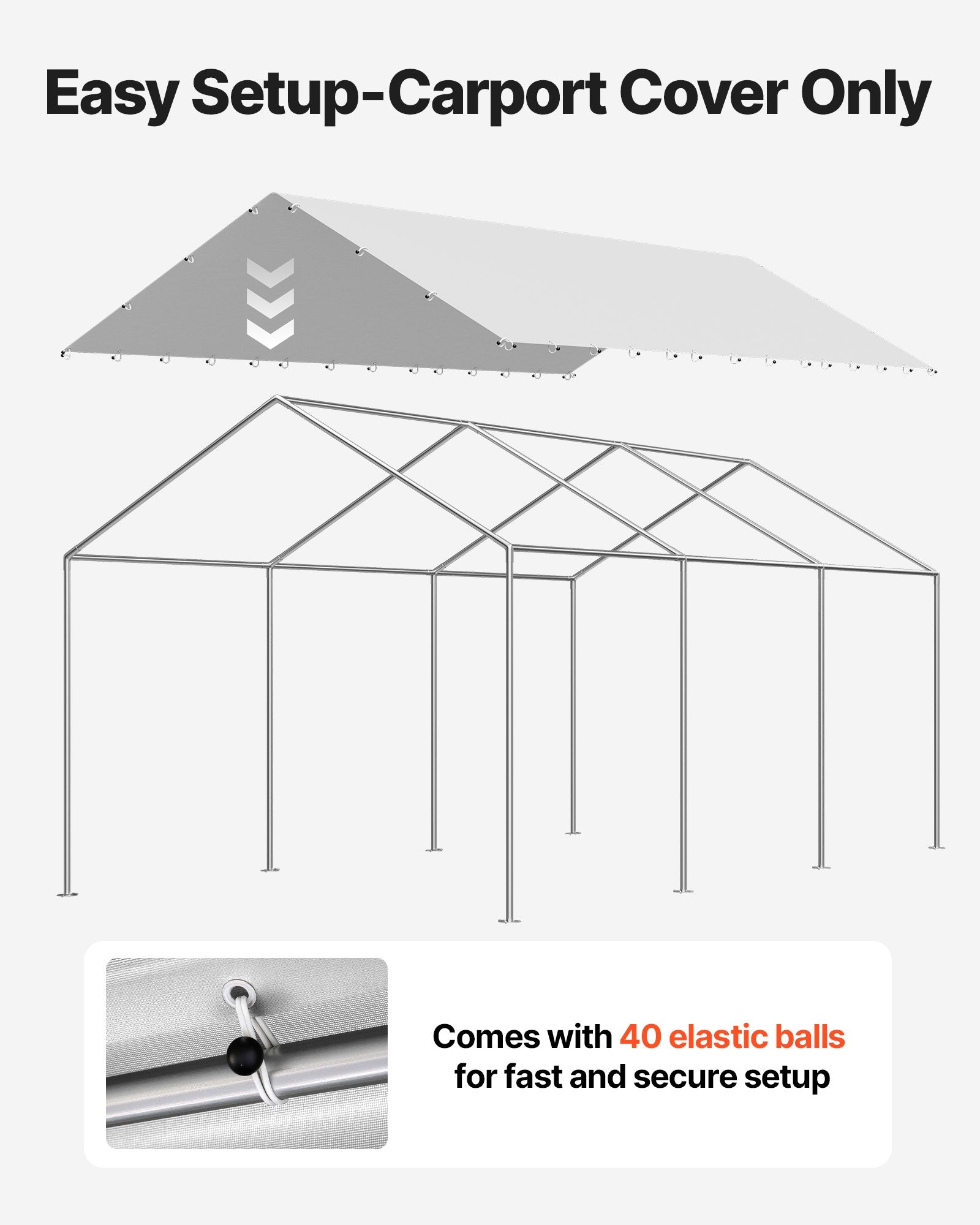 Carport Replacement Canopy, 6 x 3 m Potable Garage Tent Top Tarp, UV-Resistant & Waterproof Car Shelter Tarp, Heavy Duty Car Port Cover with Ball Buggees, Grey, Frame Not Included