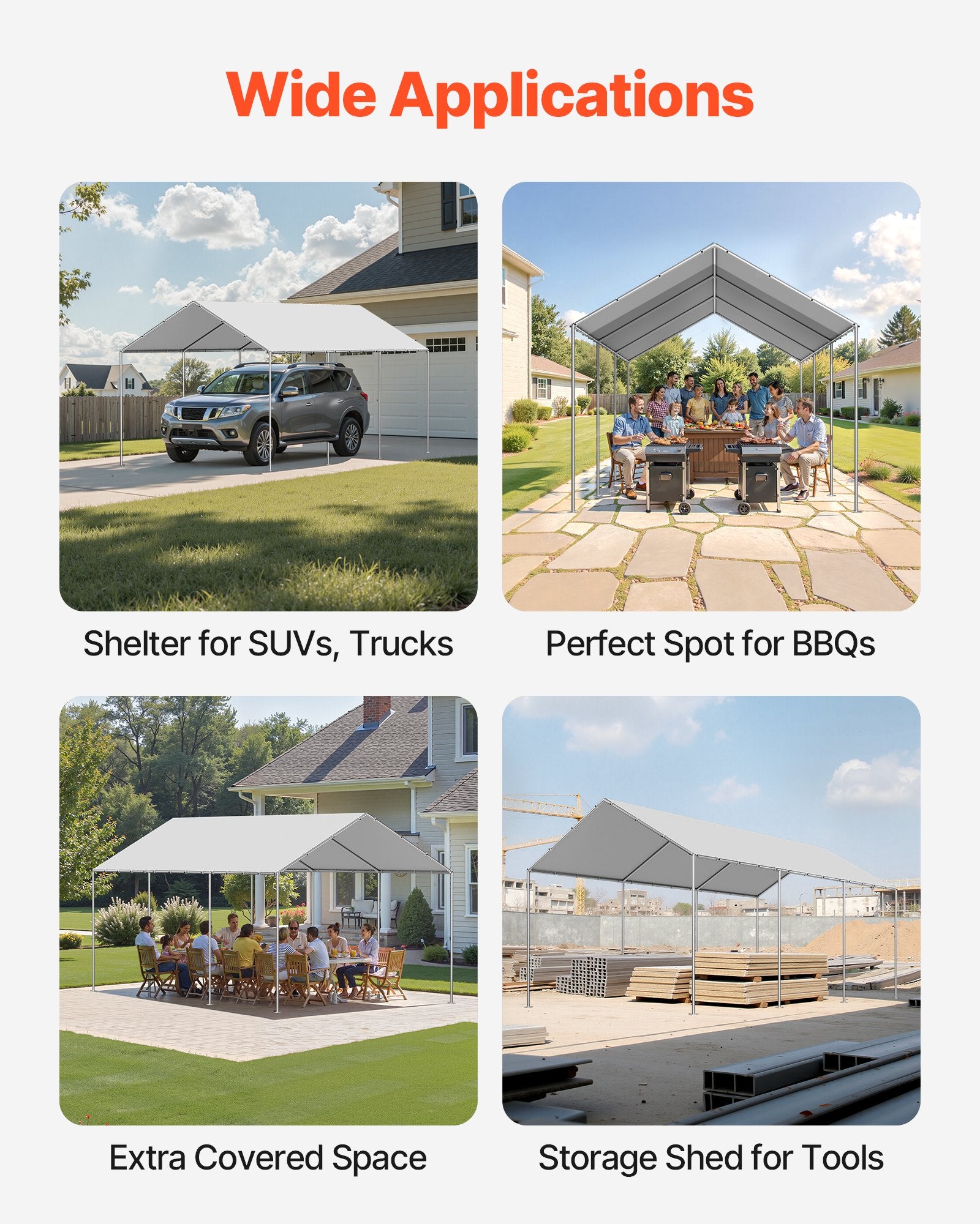 Carport Replacement Canopy, 6 x 3 m Potable Garage Tent Top Tarp, UV-Resistant & Waterproof Car Shelter Tarp, Heavy Duty Car Port Cover with Ball Buggees, Grey, Frame Not Included