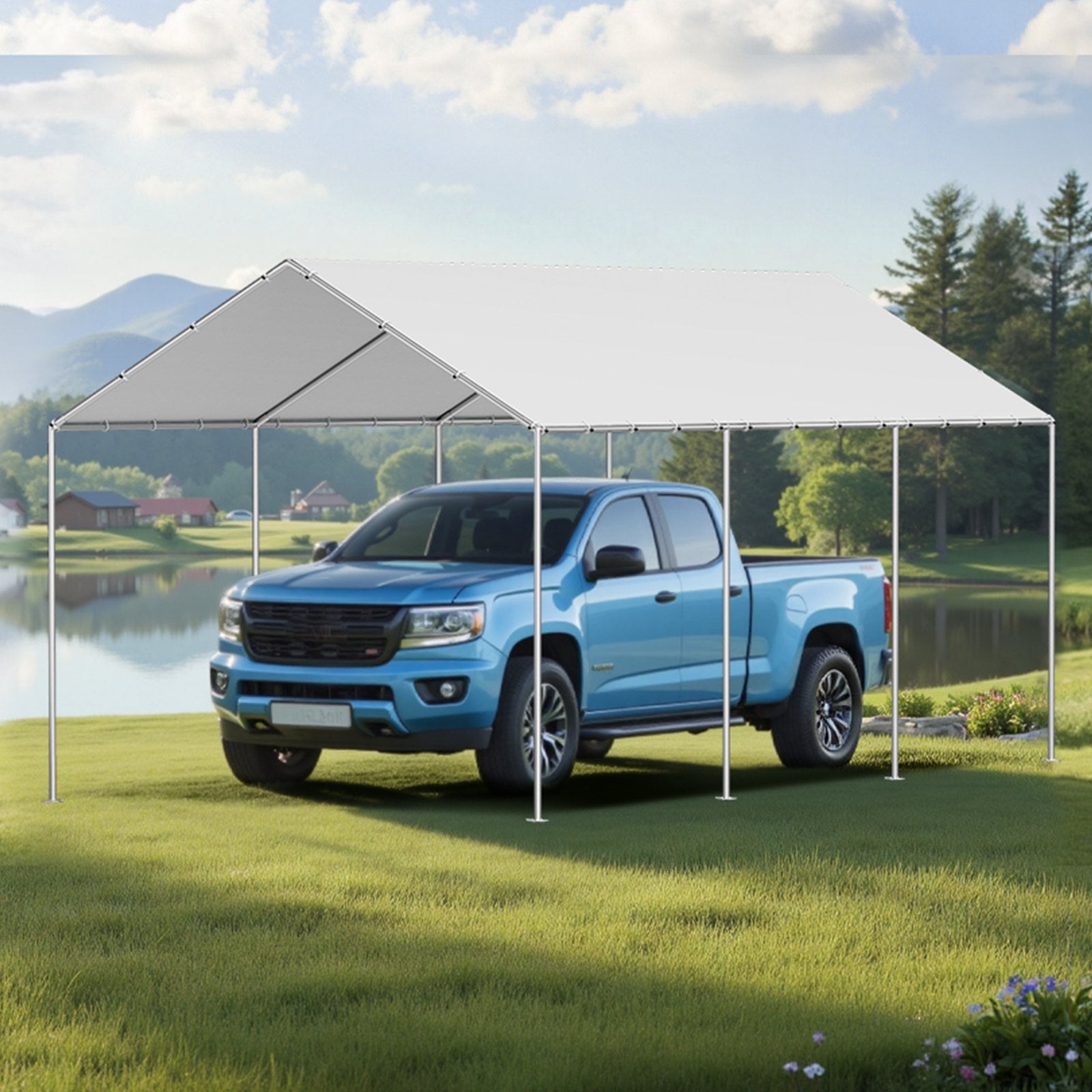 Carport Replacement Canopy, 6 x 3 m Potable Garage Tent Top Tarp, UV-Resistant & Waterproof Car Shelter Tarp, Heavy Duty Car Port Cover with Ball Buggees, Grey, Frame Not Included