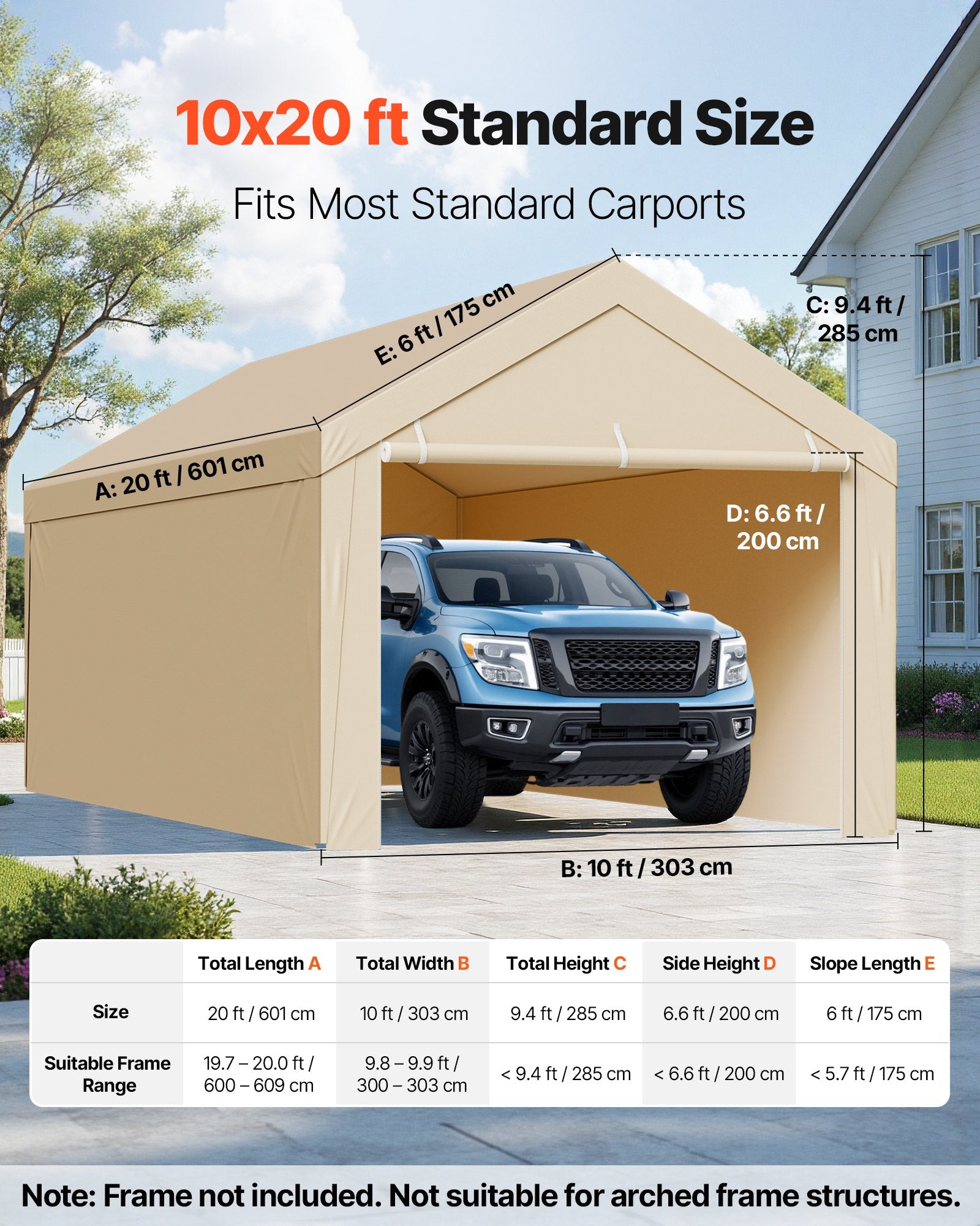Carport Replacement Canopy, 6 x 3 m Potable Garage Tent Top Tarp with Sidewalls, UV-Resistant & Waterproof, Heavy Duty Car Shelter Tarp with Ball Buggees, Beige, Frame Not Included
