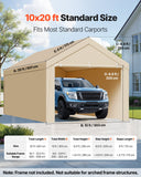 Canopies & Gazebos: VEVOR Carport Replacement Canopy, 6 x 3 m Potable Garage Tent Top Tarp with Sidewalls, UV-Resistant & Waterproof, Heavy Duty Car Shelter Tarp with Ball Buggees, Beige, Frame Not Included