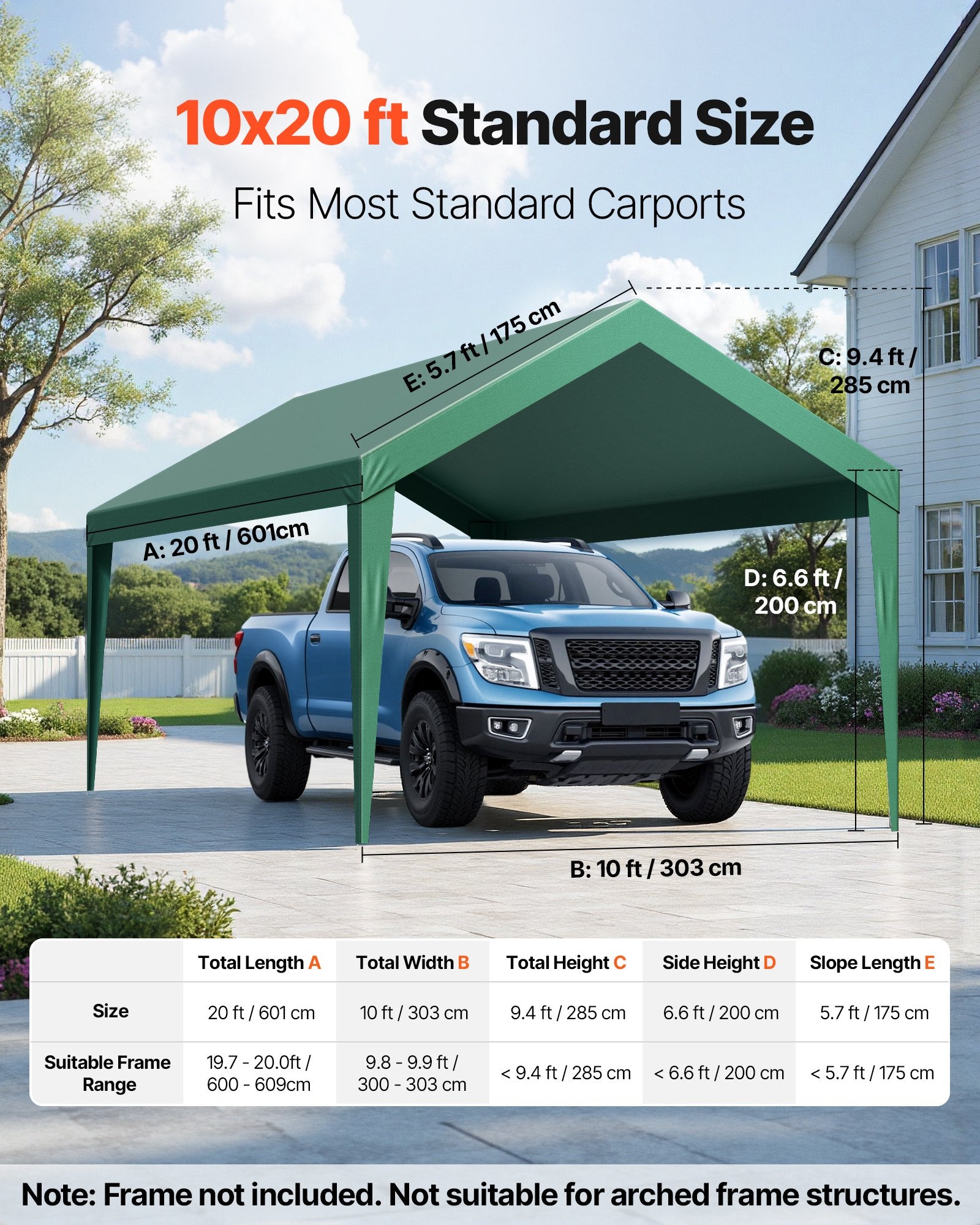 Canopies & Gazebos: VEVOR Carport Replacement Canopy, 6 x 3 m Potable Garage Tent Top Tarp, UV-Resistant & Waterproof Car Shelter Tarp, Heavy Duty Car Port Cover with Ball Buggees, Dark Green, Frame Not Included