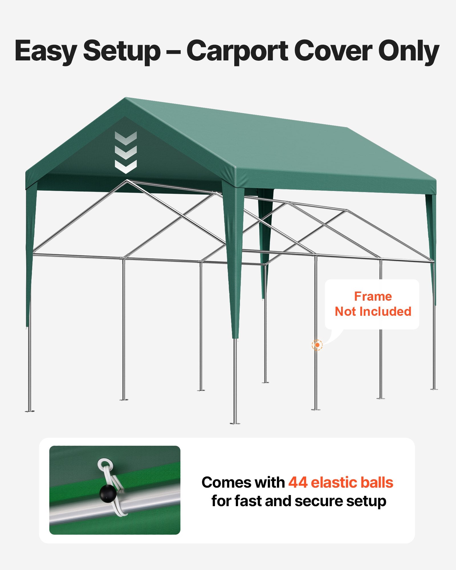 Canopies & Gazebos: VEVOR Carport Replacement Canopy, 6 x 3 m Potable Garage Tent Top Tarp, UV-Resistant & Waterproof Car Shelter Tarp, Heavy Duty Car Port Cover with Ball Buggees, Dark Green, Frame Not Included