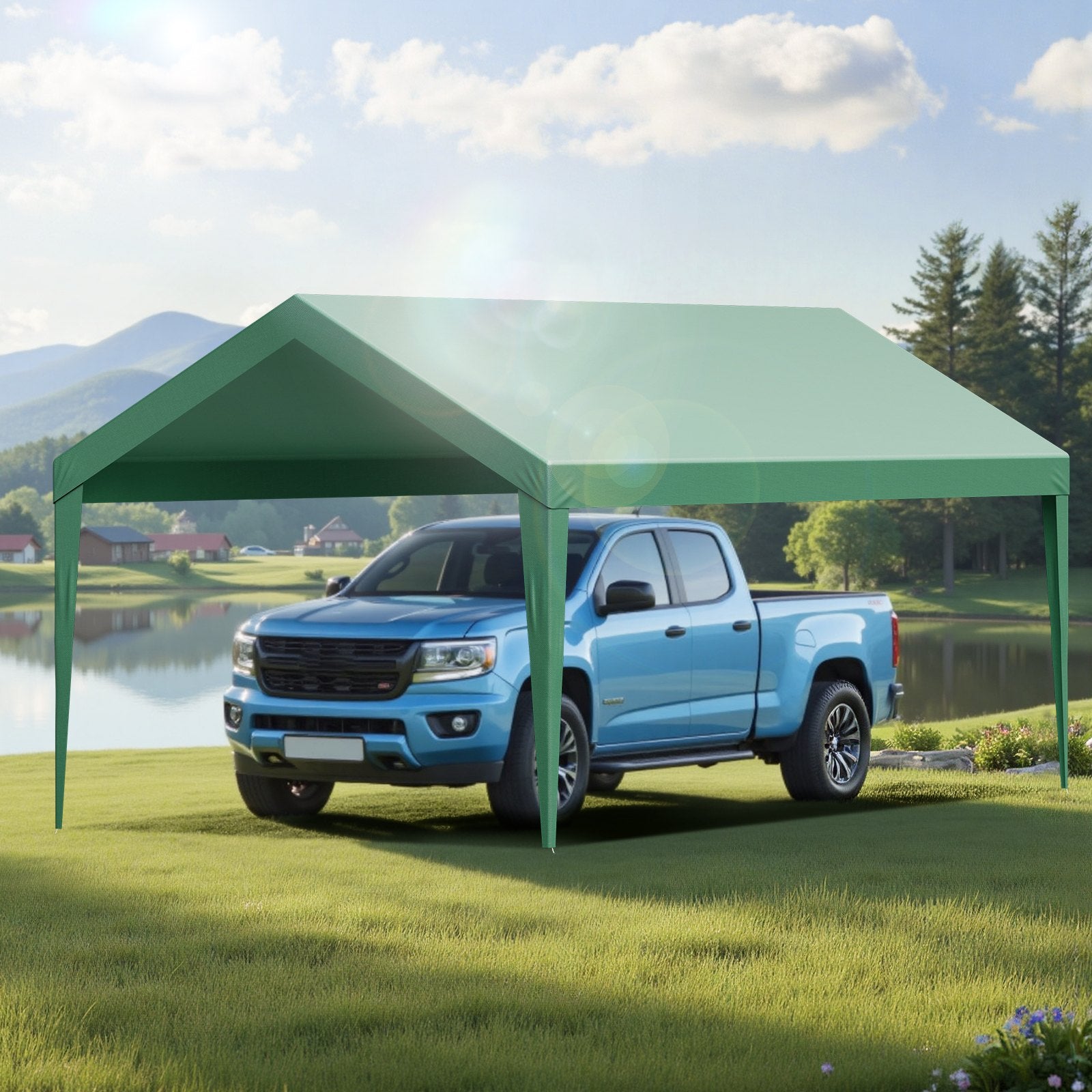 Canopies & Gazebos: VEVOR Carport Replacement Canopy, 6 x 3 m Potable Garage Tent Top Tarp, UV-Resistant & Waterproof Car Shelter Tarp, Heavy Duty Car Port Cover with Ball Buggees, Dark Green, Frame Not Included
