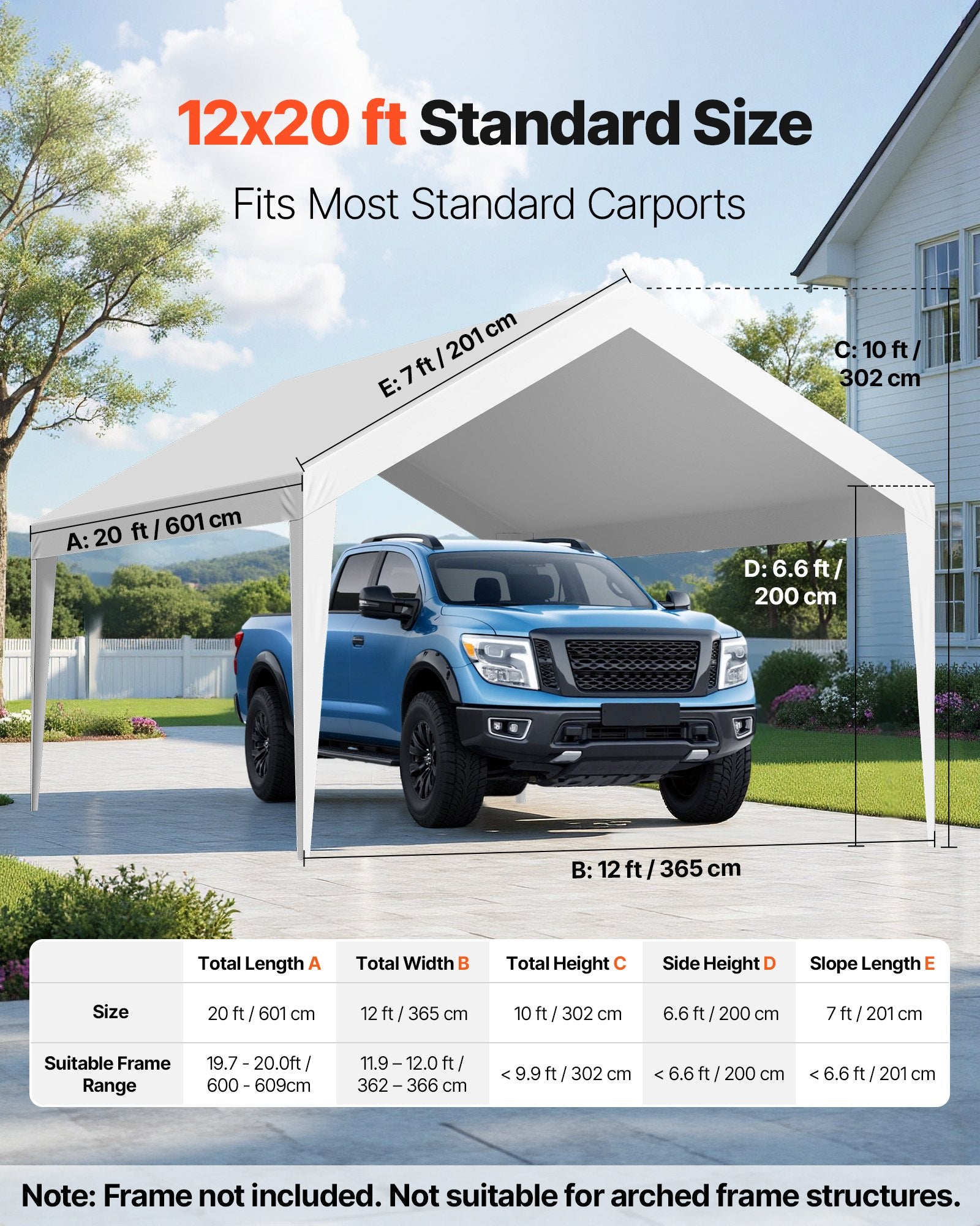 Carport Replacement Canopy, 6 x 3.6 m Potable Garage Tent Top Tarp, UV-Resistant & Waterproof Car Shelter Tarp, Heavy Duty Car Port Cover with Ball Buggees, White, Frame Not Included