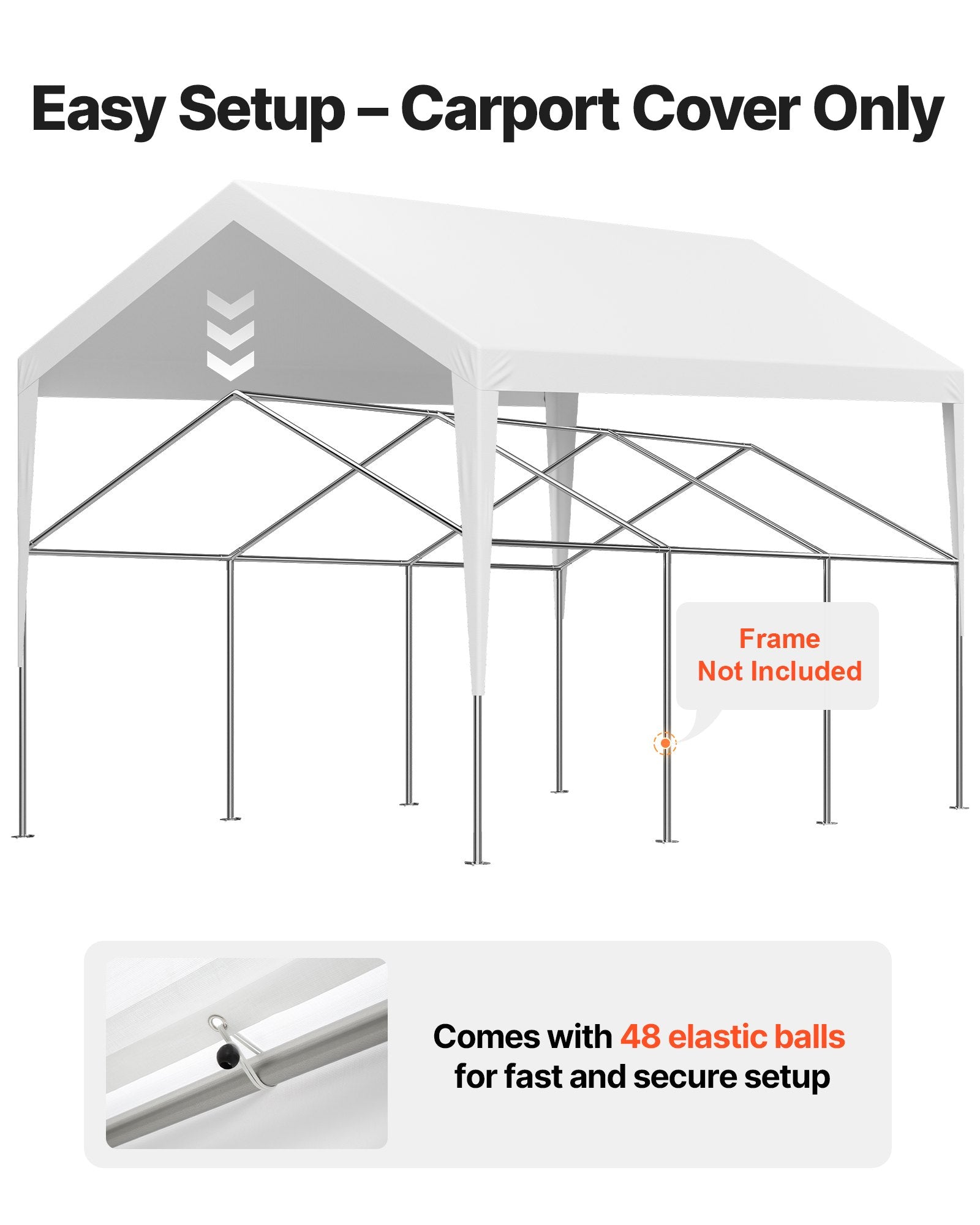 Carport Replacement Canopy, 6 x 3.6 m Potable Garage Tent Top Tarp, UV-Resistant & Waterproof Car Shelter Tarp, Heavy Duty Car Port Cover with Ball Buggees, White, Frame Not Included