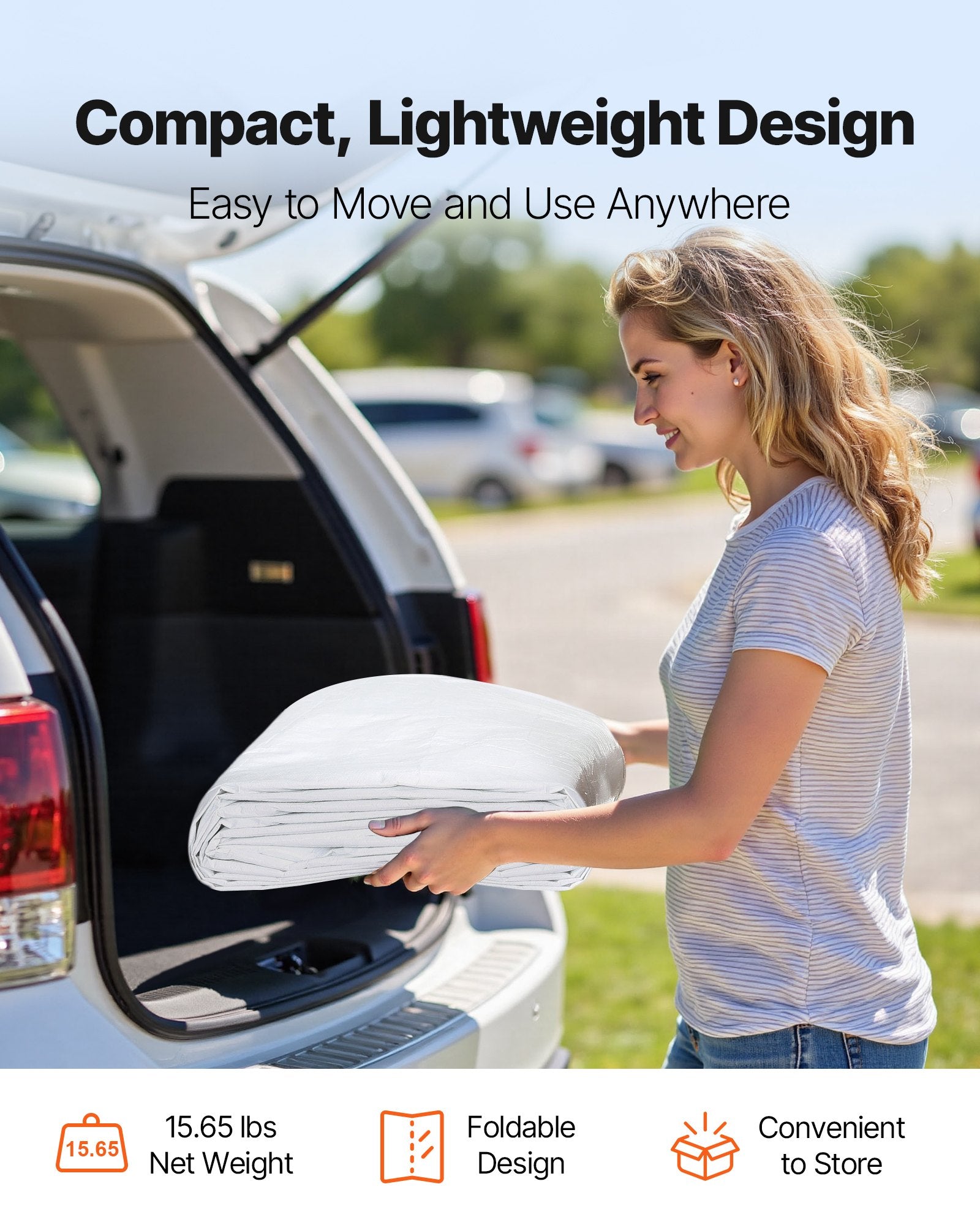 Carport Replacement Canopy, 6 x 3.6 m Potable Garage Tent Top Tarp, UV-Resistant & Waterproof Car Shelter Tarp, Heavy Duty Car Port Cover with Ball Buggees, White, Frame Not Included