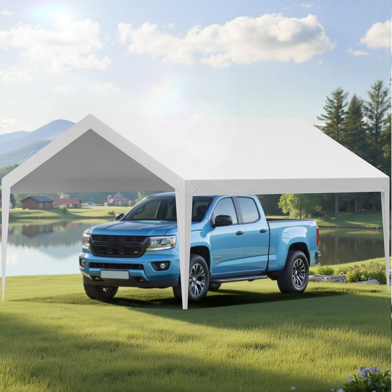 Carport Replacement Canopy, 6 x 3.6 m Potable Garage Tent Top Tarp, UV-Resistant & Waterproof Car Shelter Tarp, Heavy Duty Car Port Cover with Ball Buggees, White, Frame Not Included