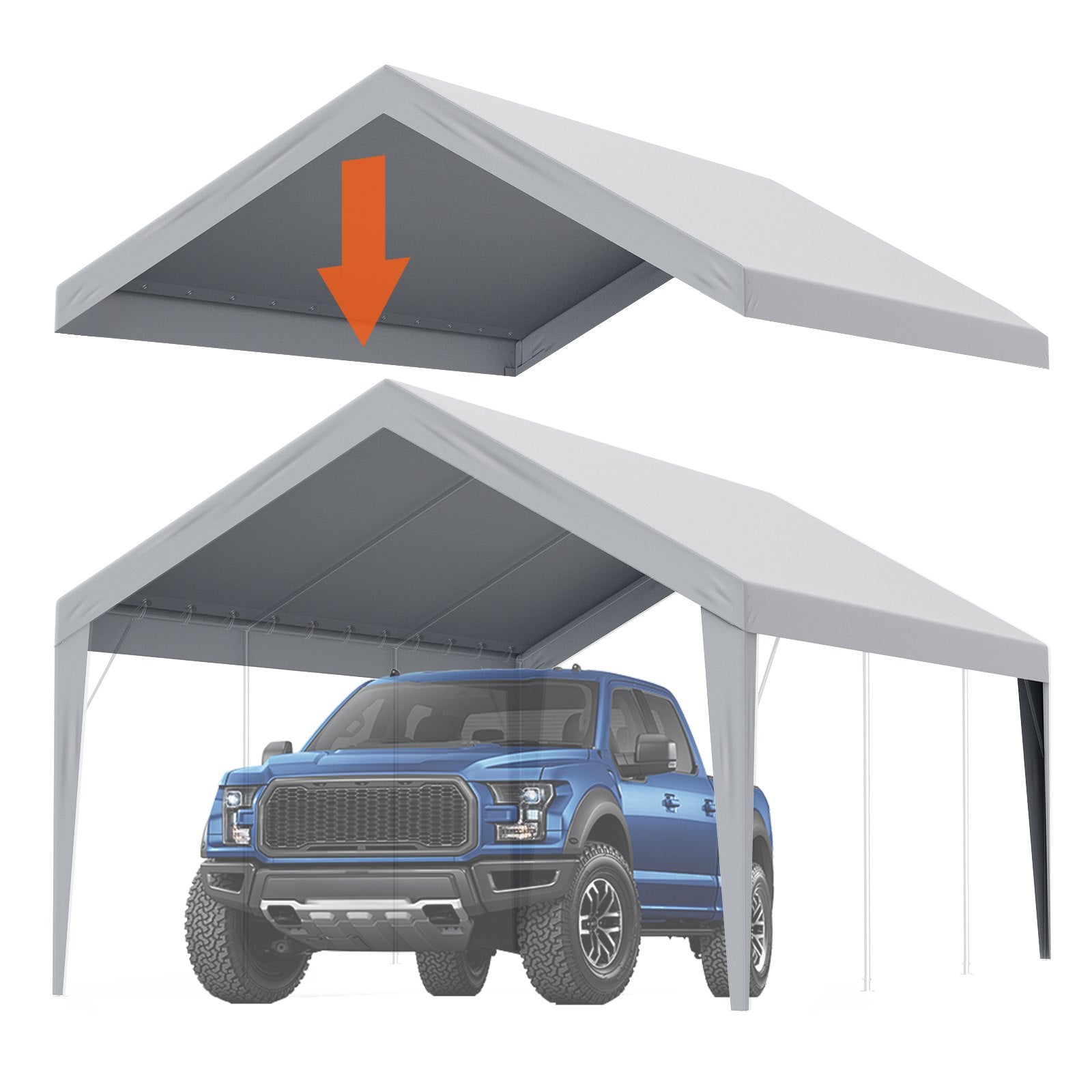Carport Replacement Canopy Cover 12 x 20 ft, Garage Top Tent Shelter Tarp Heavy-Duty Waterproof & UV Protected, Easy Installation with Ball Bungees,Grey (Only Top Cover, Frame Not Include)