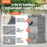 Canopies & Gazebos: VEVOR Carport Replacement Canopy Cover 12 x 20 ft, Garage Top Tent Shelter Tarp Heavy-Duty Waterproof & UV Protected, Easy Installation with Ball Bungees,Grey (Only Top Cover, Frame Not Include)