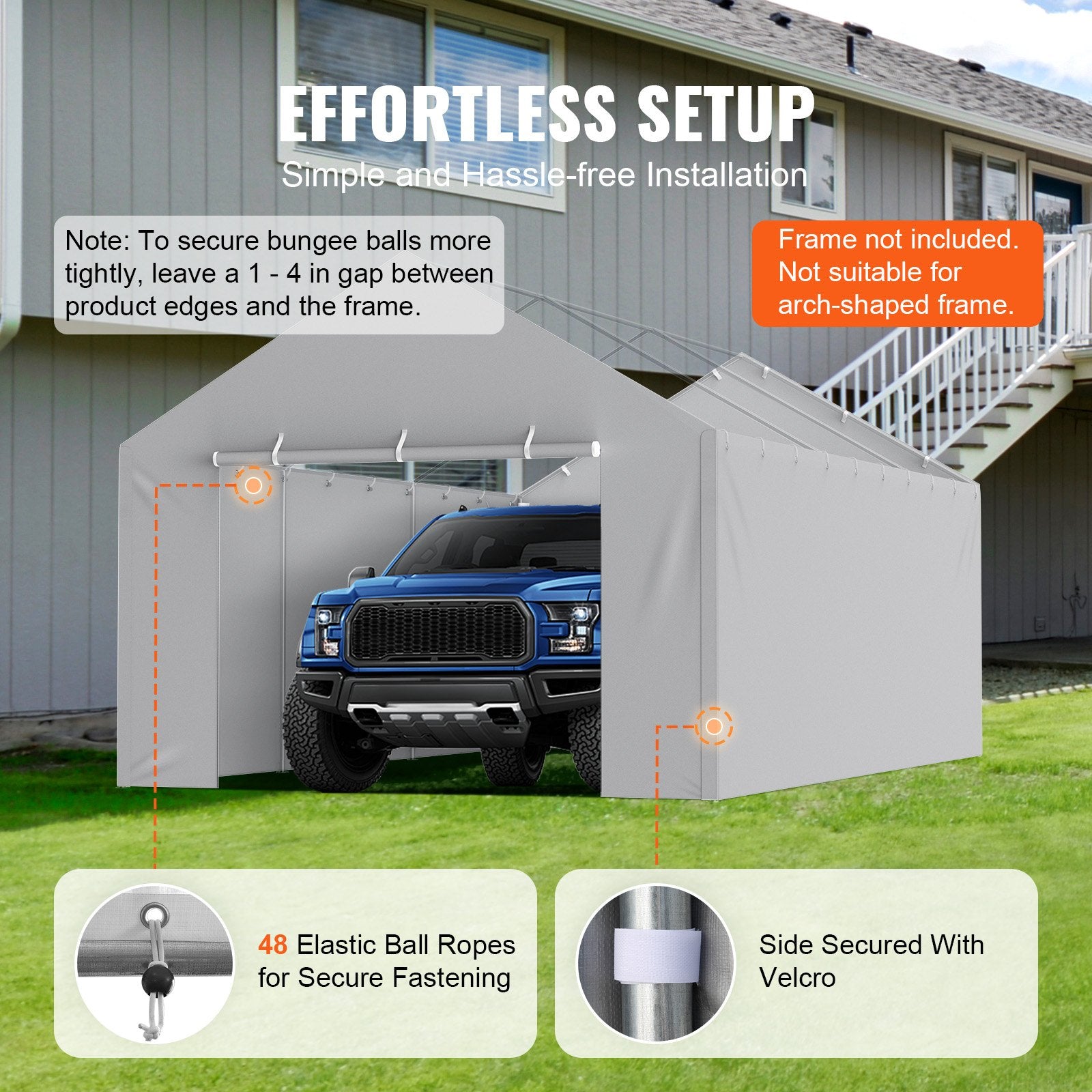 Canopies & Gazebos: VEVOR Carport Replacement Canopy Cover Side Wall 6 x 3.6 m, Garage Tent Shelter Tarp Heavy-Duty Waterproof & UV Protected, Easy Installation with Ball Bungees,Grey (Top and Frame Not Included)
