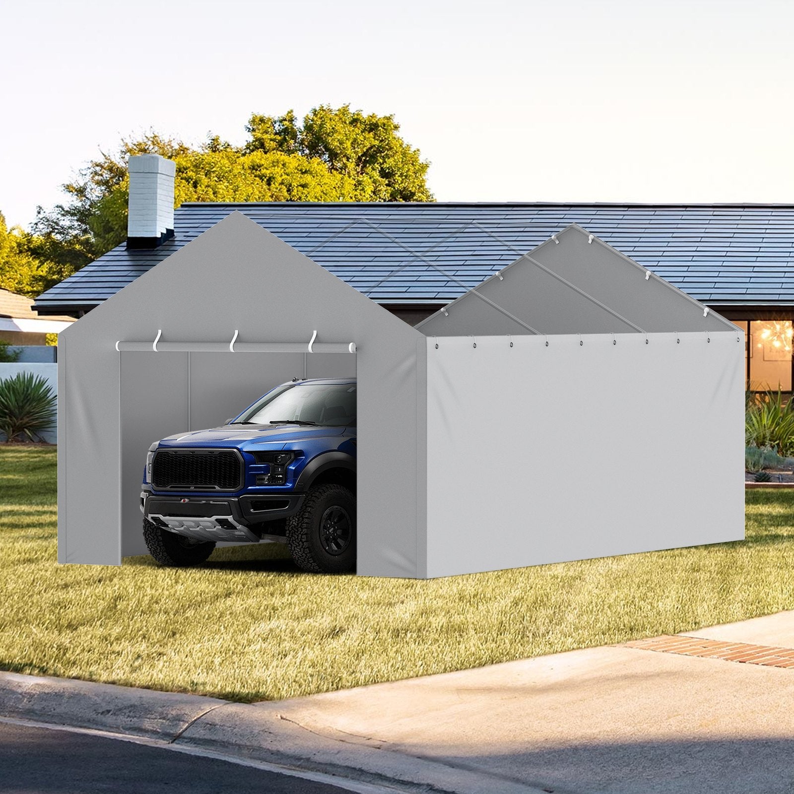 Canopies & Gazebos: VEVOR Carport Replacement Canopy Cover Side Wall 6 x 3.6 m, Garage Tent Shelter Tarp Heavy-Duty Waterproof & UV Protected, Easy Installation with Ball Bungees,Grey (Top and Frame Not Included)