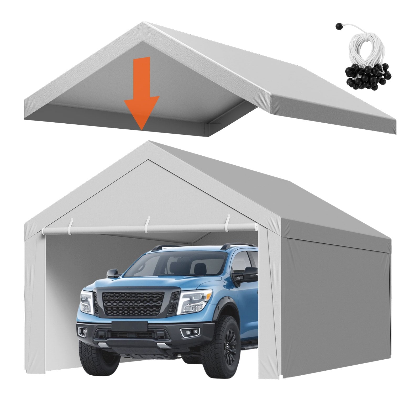 Canopies & Gazebos: VEVOR Carport Replacement Canopy, 6x 3.6 m Potable Garage Tent Top Tarp with Sidewalls, UV-Resistant & Waterproof, Heavy Duty Car Shelter Tarp with Ball Buggees, Grey, Frame Not Included