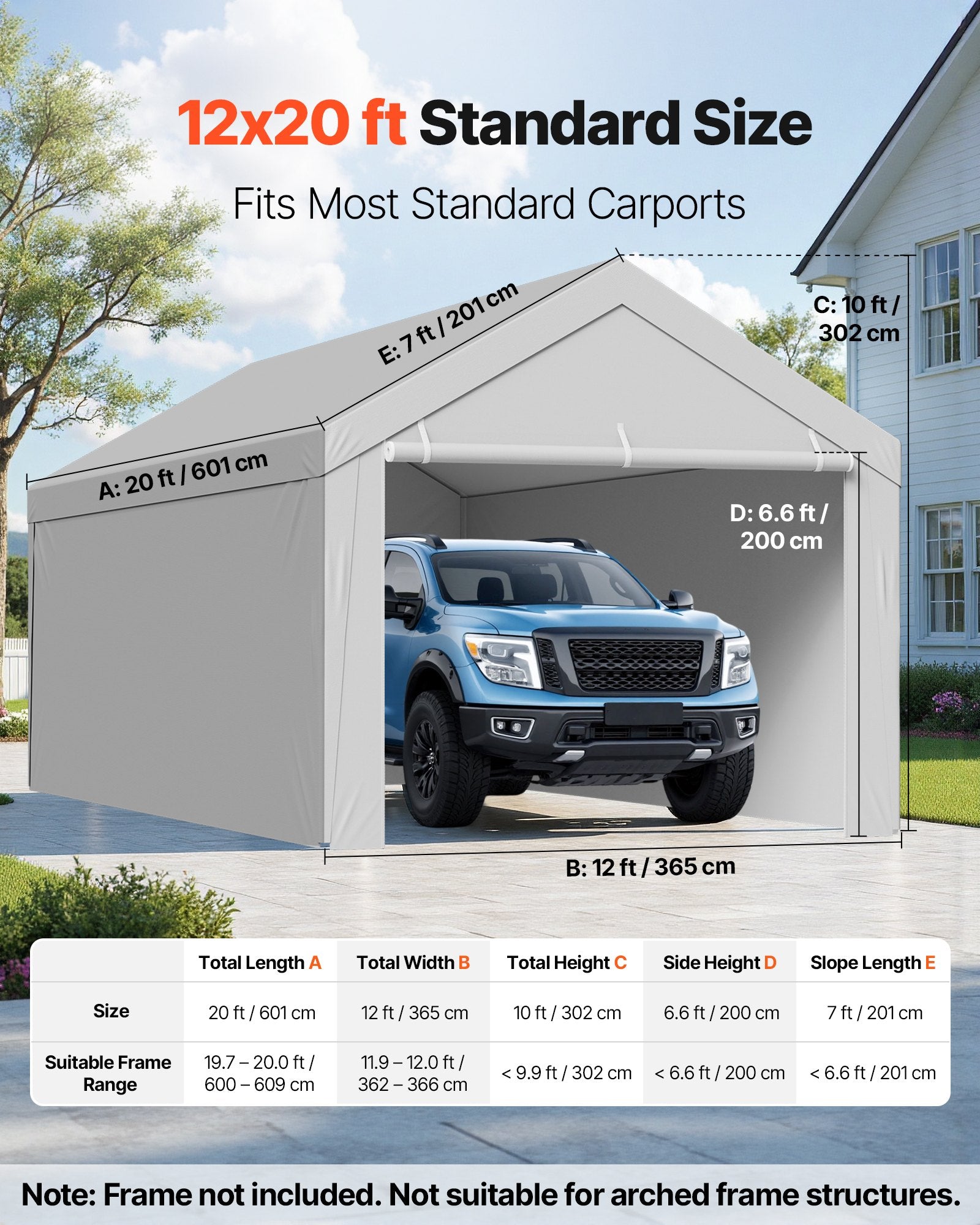 Canopies & Gazebos: VEVOR Carport Replacement Canopy, 6x 3.6 m Potable Garage Tent Top Tarp with Sidewalls, UV-Resistant & Waterproof, Heavy Duty Car Shelter Tarp with Ball Buggees, Grey, Frame Not Included