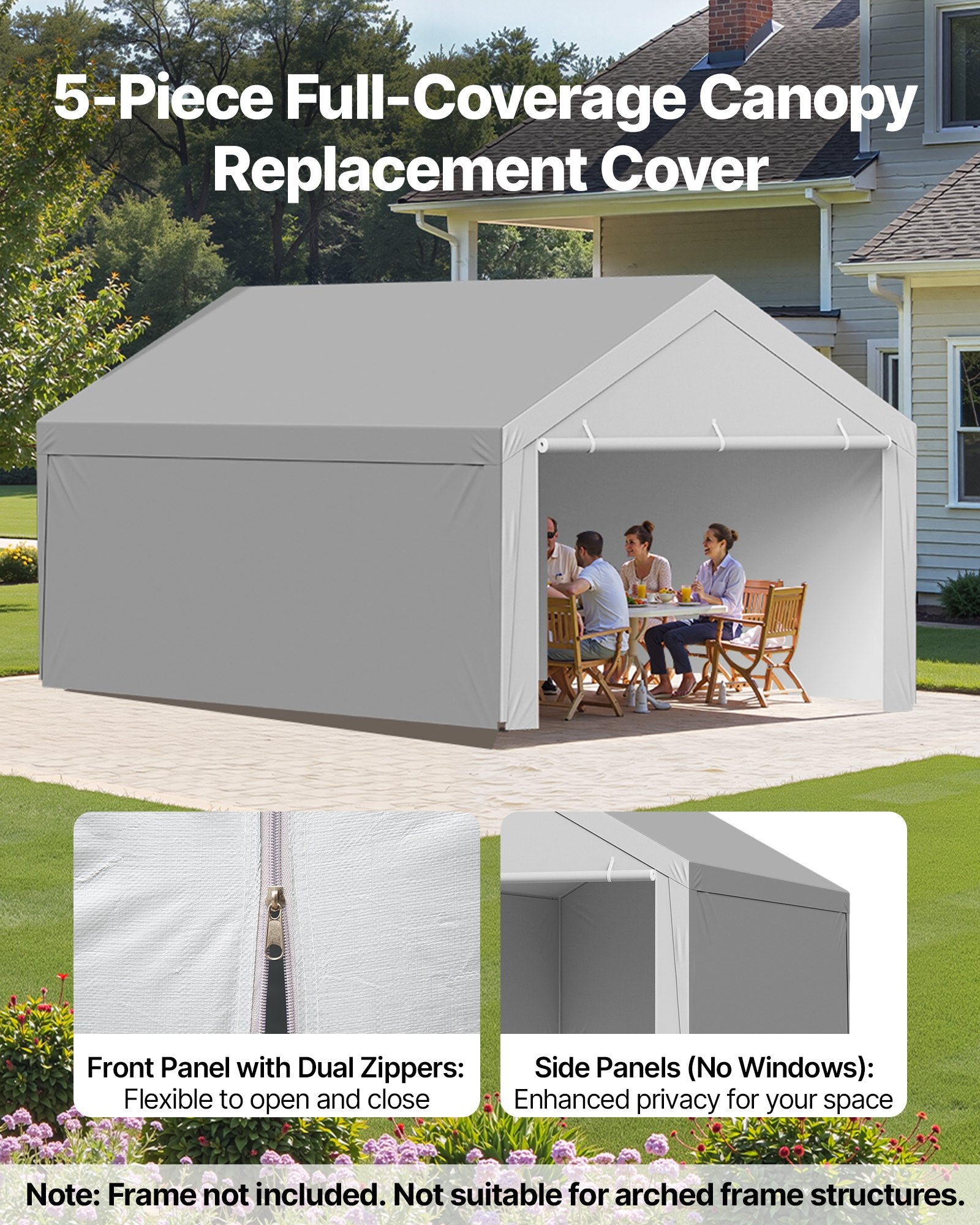 Canopies & Gazebos: VEVOR Carport Replacement Canopy, 6x 3.6 m Potable Garage Tent Top Tarp with Sidewalls, UV-Resistant & Waterproof, Heavy Duty Car Shelter Tarp with Ball Buggees, Grey, Frame Not Included