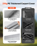 Canopies & Gazebos: VEVOR Carport Replacement Canopy, 6x 3.6 m Potable Garage Tent Top Tarp with Sidewalls, UV-Resistant & Waterproof, Heavy Duty Car Shelter Tarp with Ball Buggees, Grey, Frame Not Included