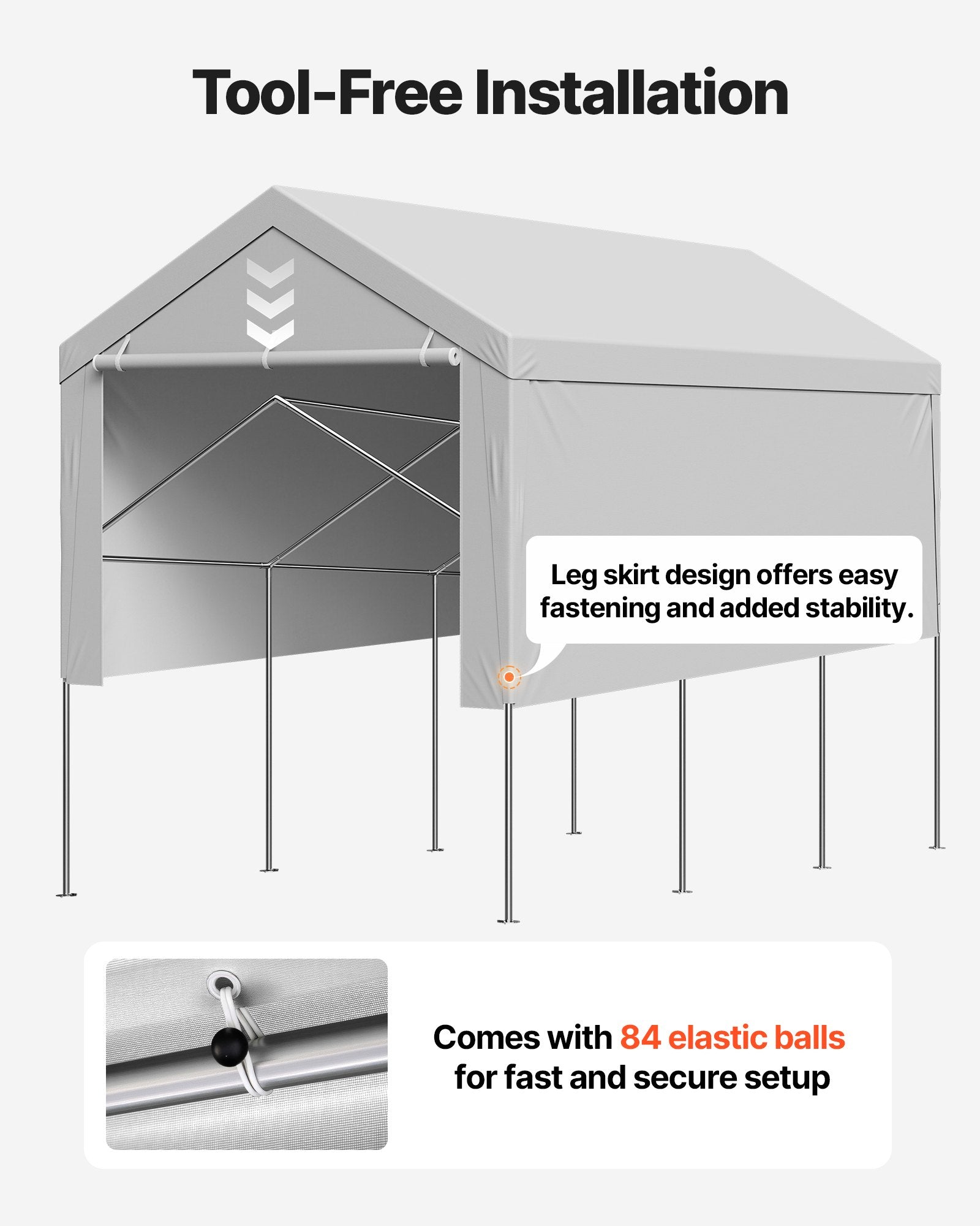 Canopies & Gazebos: VEVOR Carport Replacement Canopy, 6x 3.6 m Potable Garage Tent Top Tarp with Sidewalls, UV-Resistant & Waterproof, Heavy Duty Car Shelter Tarp with Ball Buggees, Grey, Frame Not Included