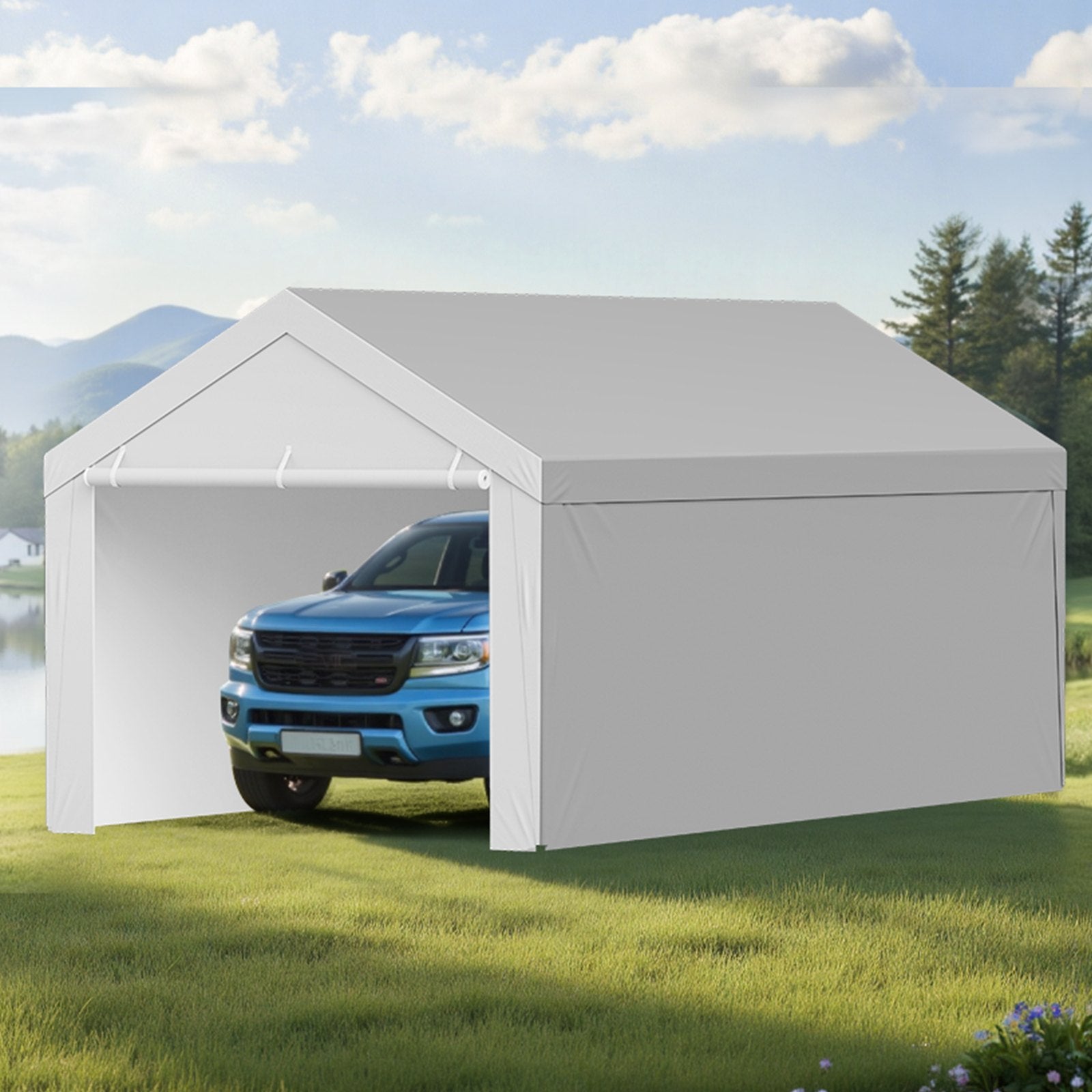 Canopies & Gazebos: VEVOR Carport Replacement Canopy, 6x 3.6 m Potable Garage Tent Top Tarp with Sidewalls, UV-Resistant & Waterproof, Heavy Duty Car Shelter Tarp with Ball Buggees, Grey, Frame Not Included