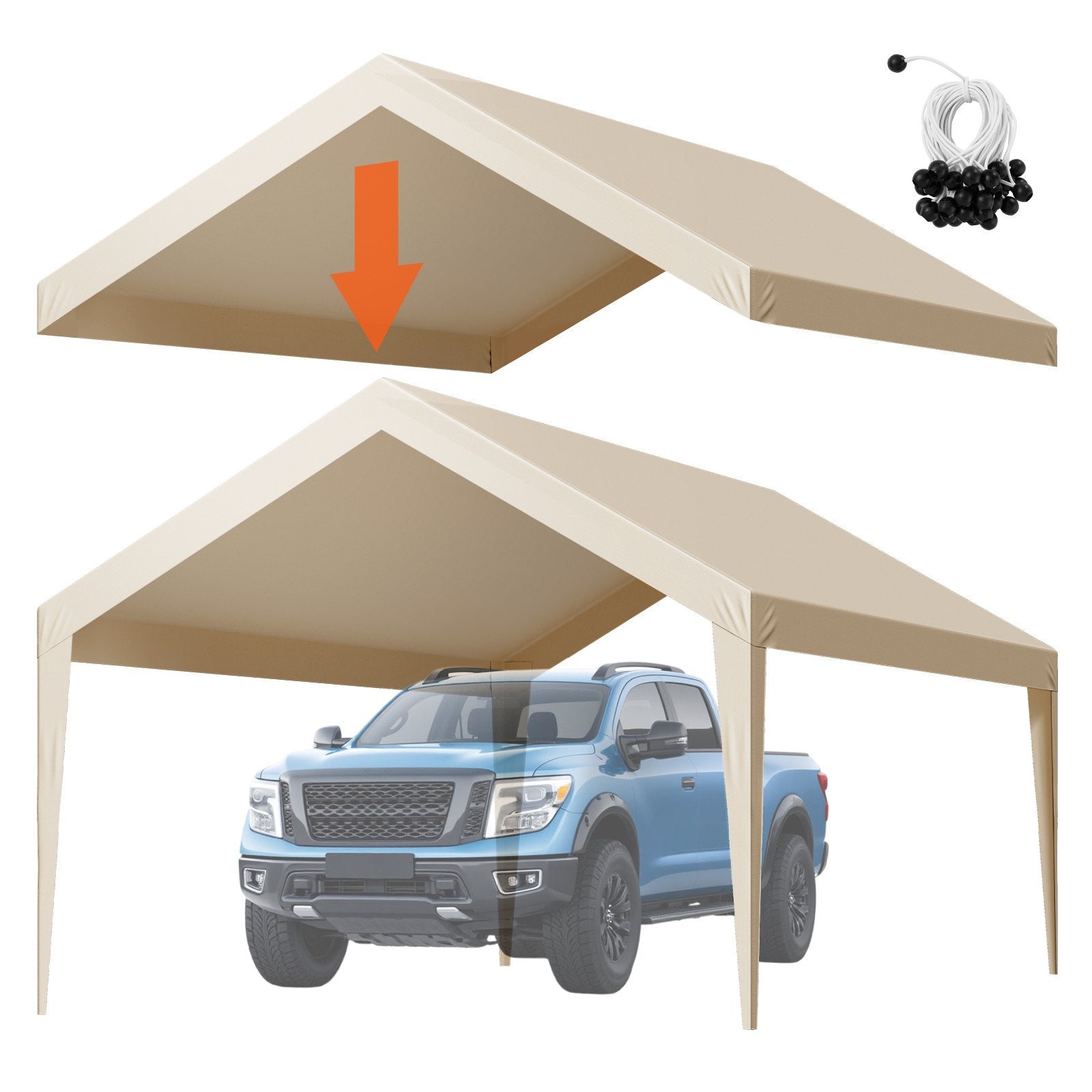 Canopies & Gazebos: VEVOR Carport Replacement Canopy, 6 x 3.6 m Potable Garage Tent Top Tarp, UV-Resistant & Waterproof Car Shelter Tarp, Heavy Duty Car Port Cover with Ball Buggees, Beige, Frame Not Included