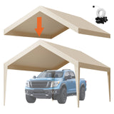Canopies & Gazebos: VEVOR Carport Replacement Canopy, 6 x 3.6 m Potable Garage Tent Top Tarp, UV-Resistant & Waterproof Car Shelter Tarp, Heavy Duty Car Port Cover with Ball Buggees, Beige, Frame Not Included
