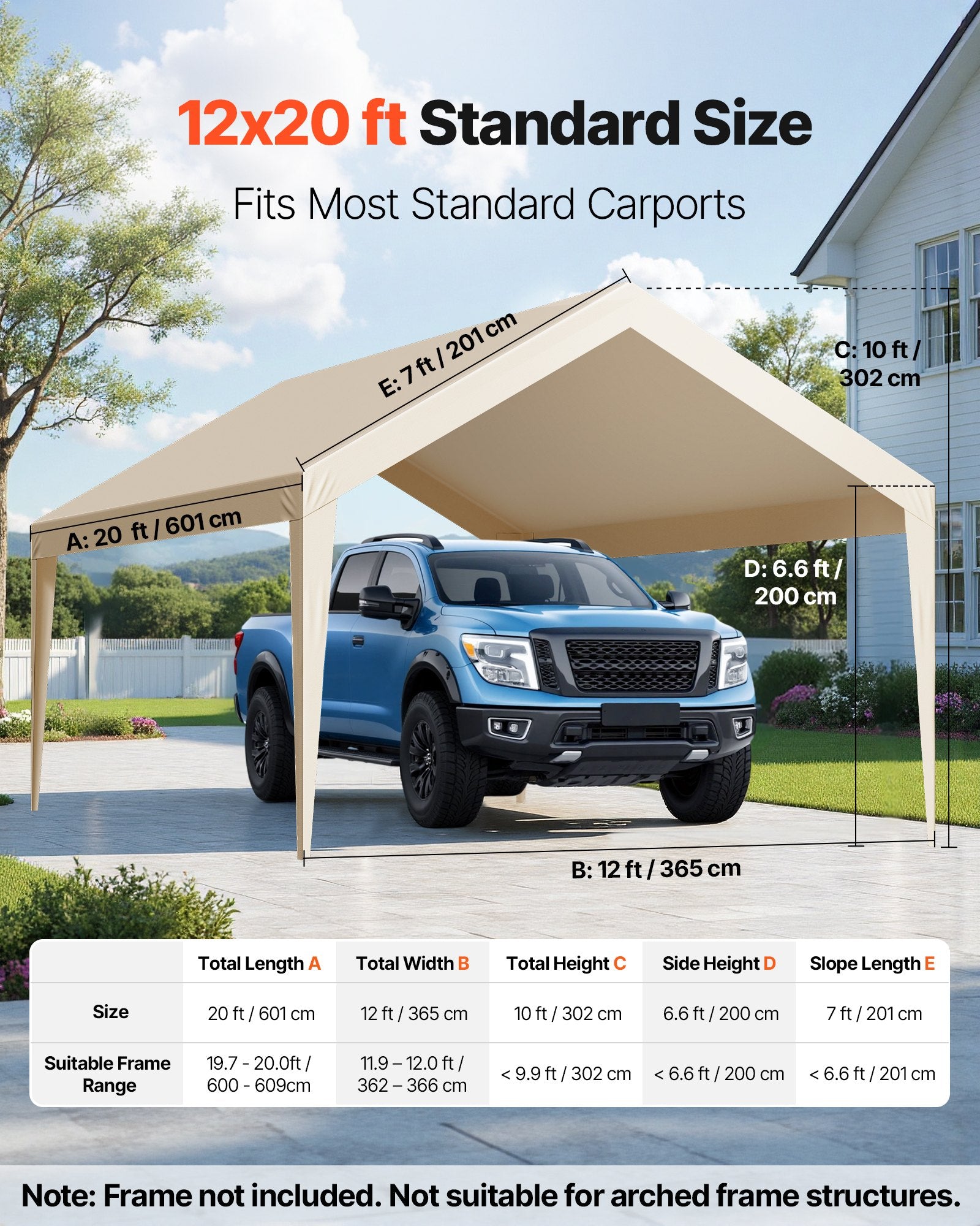 Canopies & Gazebos: VEVOR Carport Replacement Canopy, 6 x 3.6 m Potable Garage Tent Top Tarp, UV-Resistant & Waterproof Car Shelter Tarp, Heavy Duty Car Port Cover with Ball Buggees, Beige, Frame Not Included