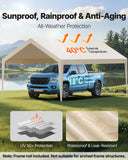 Canopies & Gazebos: VEVOR Carport Replacement Canopy, 6 x 3.6 m Potable Garage Tent Top Tarp, UV-Resistant & Waterproof Car Shelter Tarp, Heavy Duty Car Port Cover with Ball Buggees, Beige, Frame Not Included