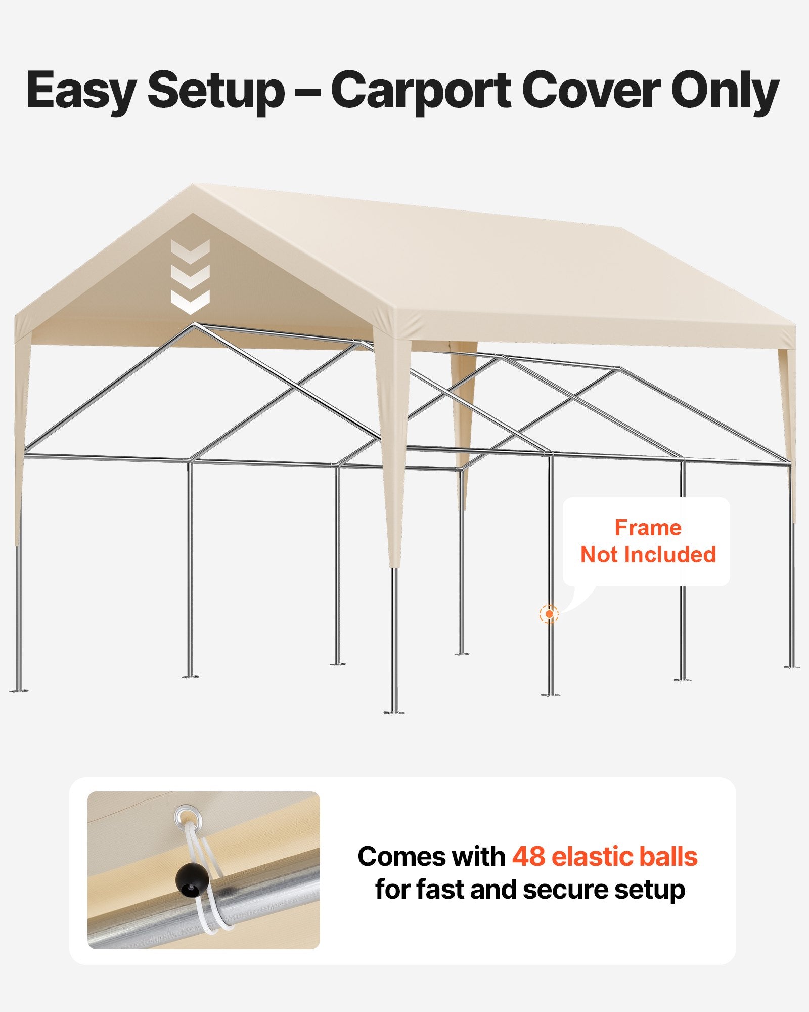 Canopies & Gazebos: VEVOR Carport Replacement Canopy, 6 x 3.6 m Potable Garage Tent Top Tarp, UV-Resistant & Waterproof Car Shelter Tarp, Heavy Duty Car Port Cover with Ball Buggees, Beige, Frame Not Included