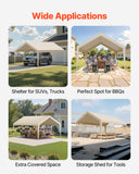 Canopies & Gazebos: VEVOR Carport Replacement Canopy, 6 x 3.6 m Potable Garage Tent Top Tarp, UV-Resistant & Waterproof Car Shelter Tarp, Heavy Duty Car Port Cover with Ball Buggees, Beige, Frame Not Included
