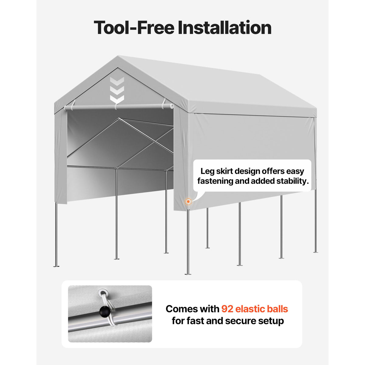 Carport Replacement Canopy, 6 x 4 m Potable Garage Tent Top Tarp with Sidewalls, UV-Resistant & Waterproof, Heavy Duty Car Shelter Tarp with Ball Buggees, Grey, Frame Not Included