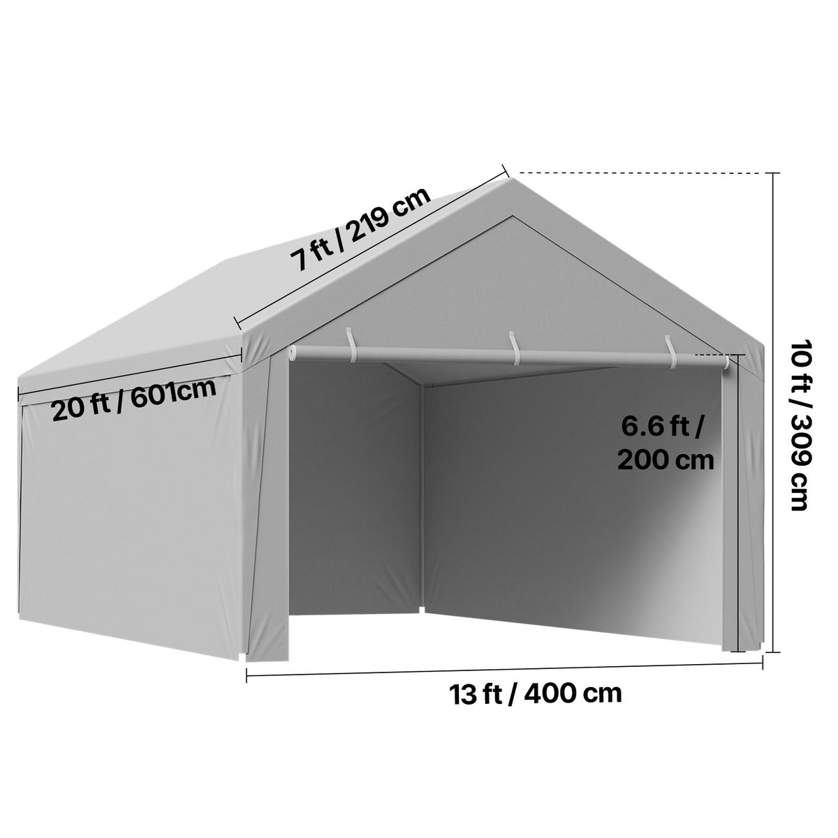 Carport Replacement Canopy, 6 x 4 m Potable Garage Tent Top Tarp with Sidewalls, UV-Resistant & Waterproof, Heavy Duty Car Shelter Tarp with Ball Buggees, Grey, Frame Not Included